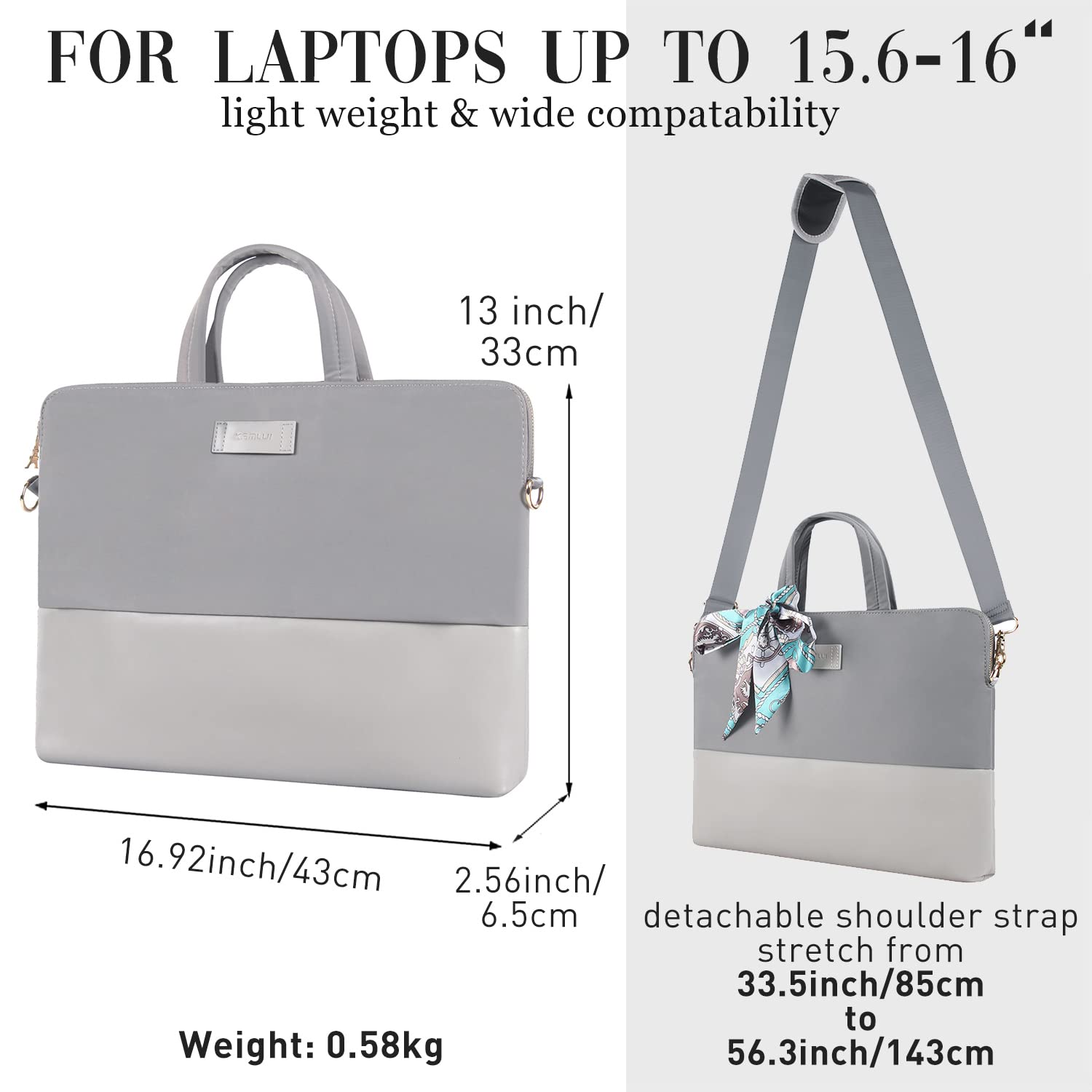 Stylish 15.6 Inch Laptop Bag for Women - Slim Lightweight Computer Case with Shoulder Strap for Work, Travel & School (Grey) | Perfect for Business Professionals, Students & Commuters