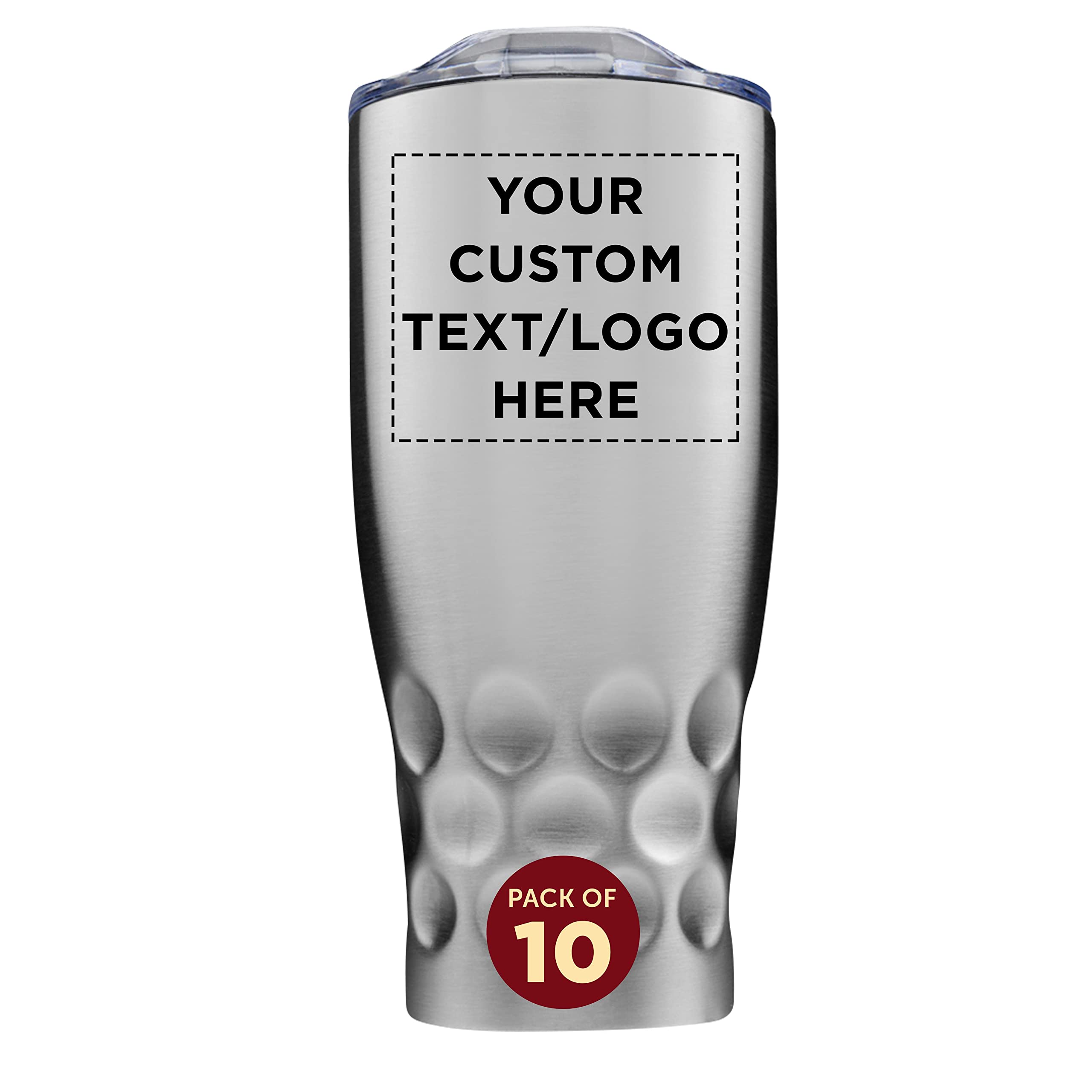 Custom Stainless Steel Tumblers 27 oz (Set of 10) - Double Wall Insulated Personalized Bulk Pack - Keeps Hot & Cold Beverages Perfect Temperature - Ideal for Coffee, Iced Tea, Smoothies, Office, Camping & Outdoor Activities - Silver