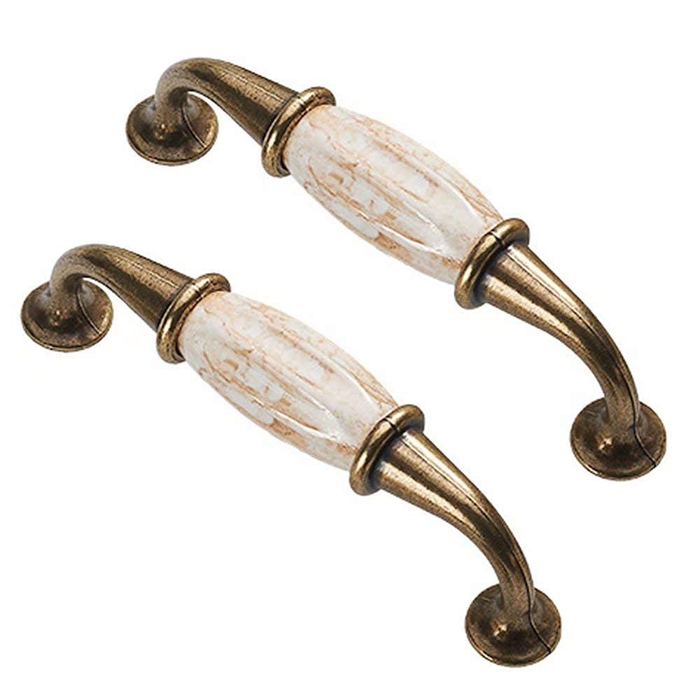 Vintage Ceramic Cabinet Knobs - 3Pcs Marble Handles for Kitchen & Bathroom