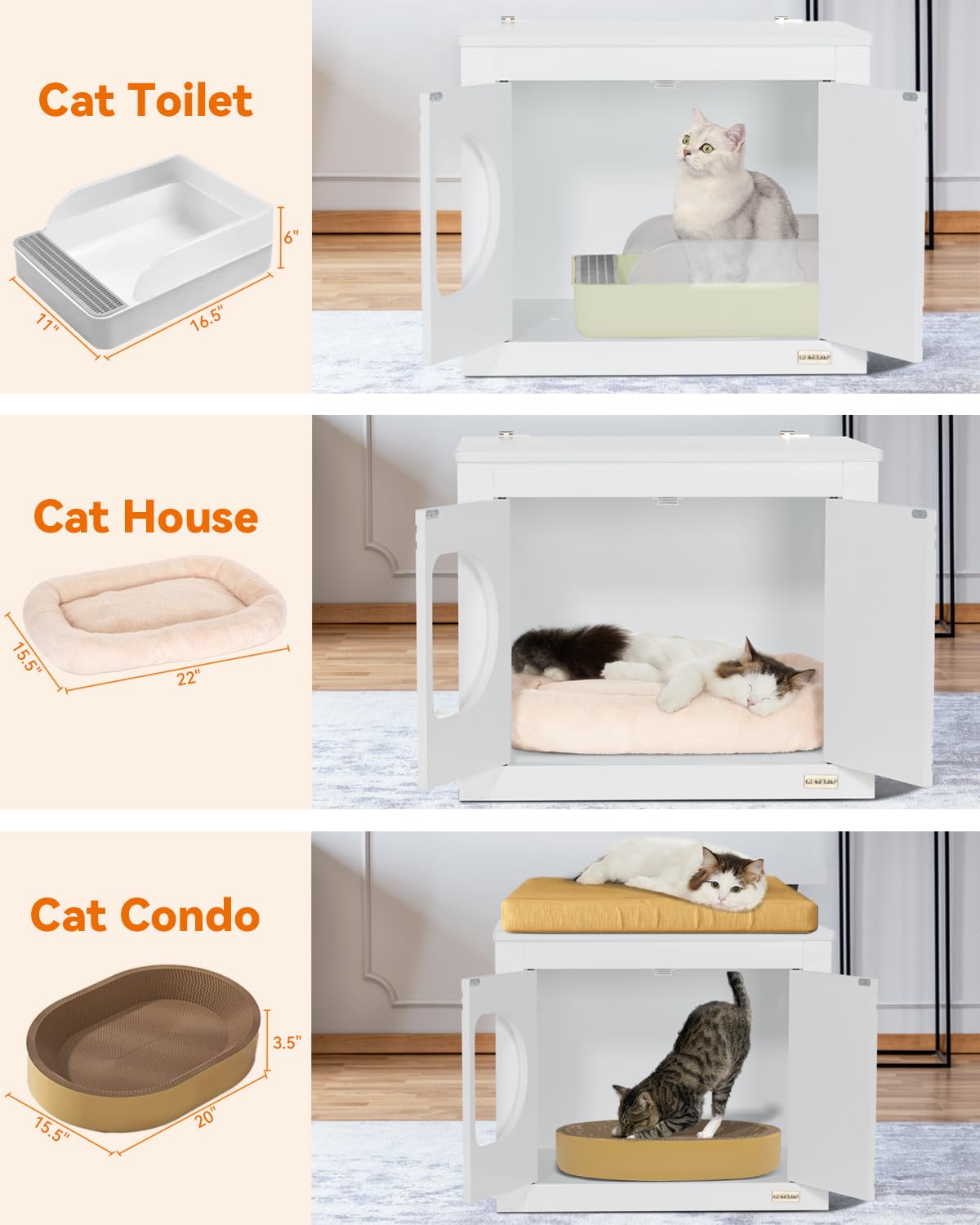 Petsfit Foldable Cat Litter Box Enclosure Furniture - No Assembly Needed, Multi-Functional Cat House & End Table, Fits Most Litter Boxes (White) | Perfect for Small Spaces, Living Rooms & Pet-Friendly Homes