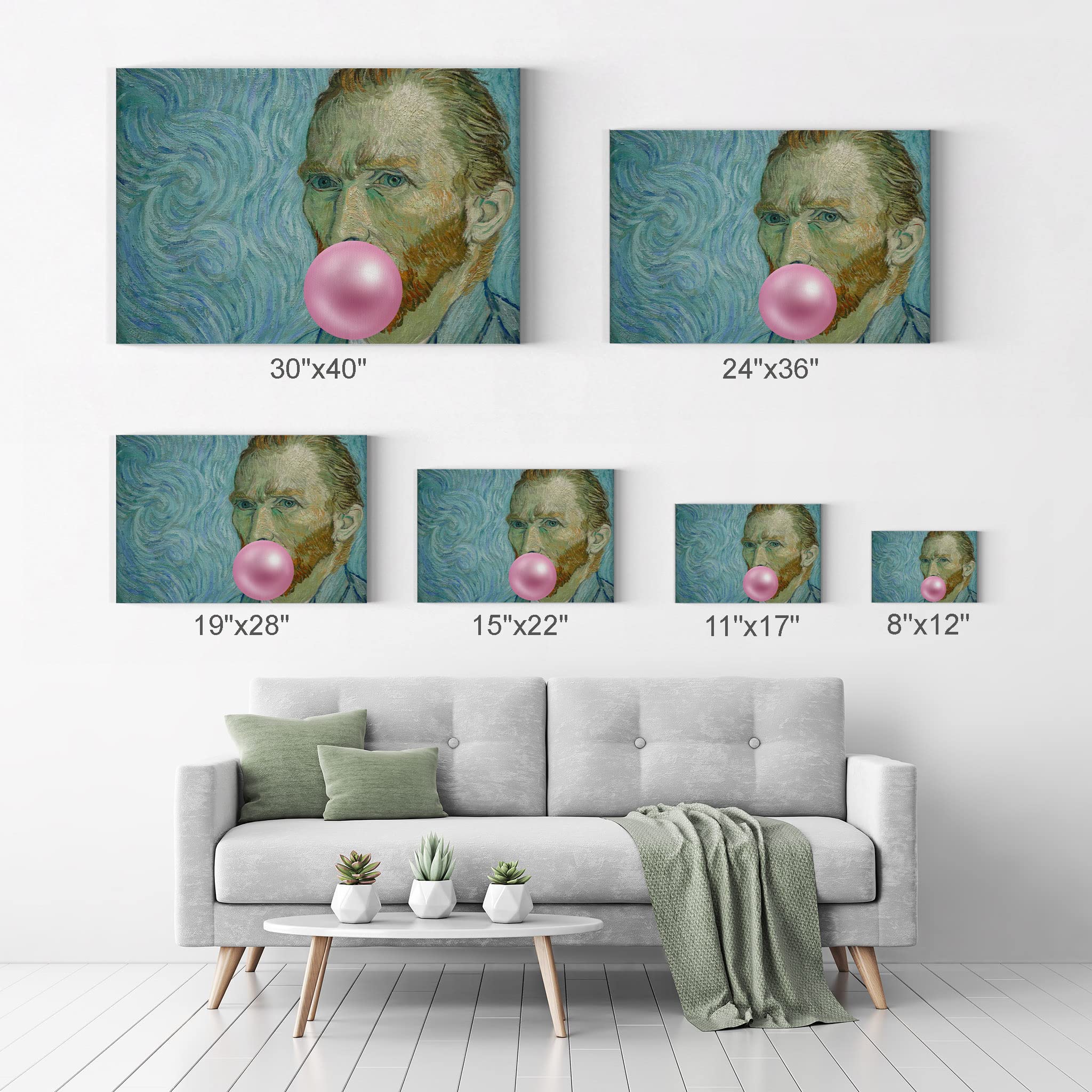 Vincent Van Gogh Self Portrait Pink Bubble Gum Art Canvas Print - Famous Classic Wall Art Decor, Stretched Ready to Hang, 30x40 Inch - Perfect for Living Room, Bedroom & Office Decor | Made in USA