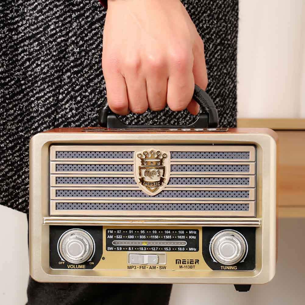 Vintage Wooden Retro AM/FM/SW Radio with Bluetooth 4.0 Speaker - Old Fashioned Style Wireless Audio Player with Strong Bass & Loud Volume for Outdoor, Home, Office and Travel Use