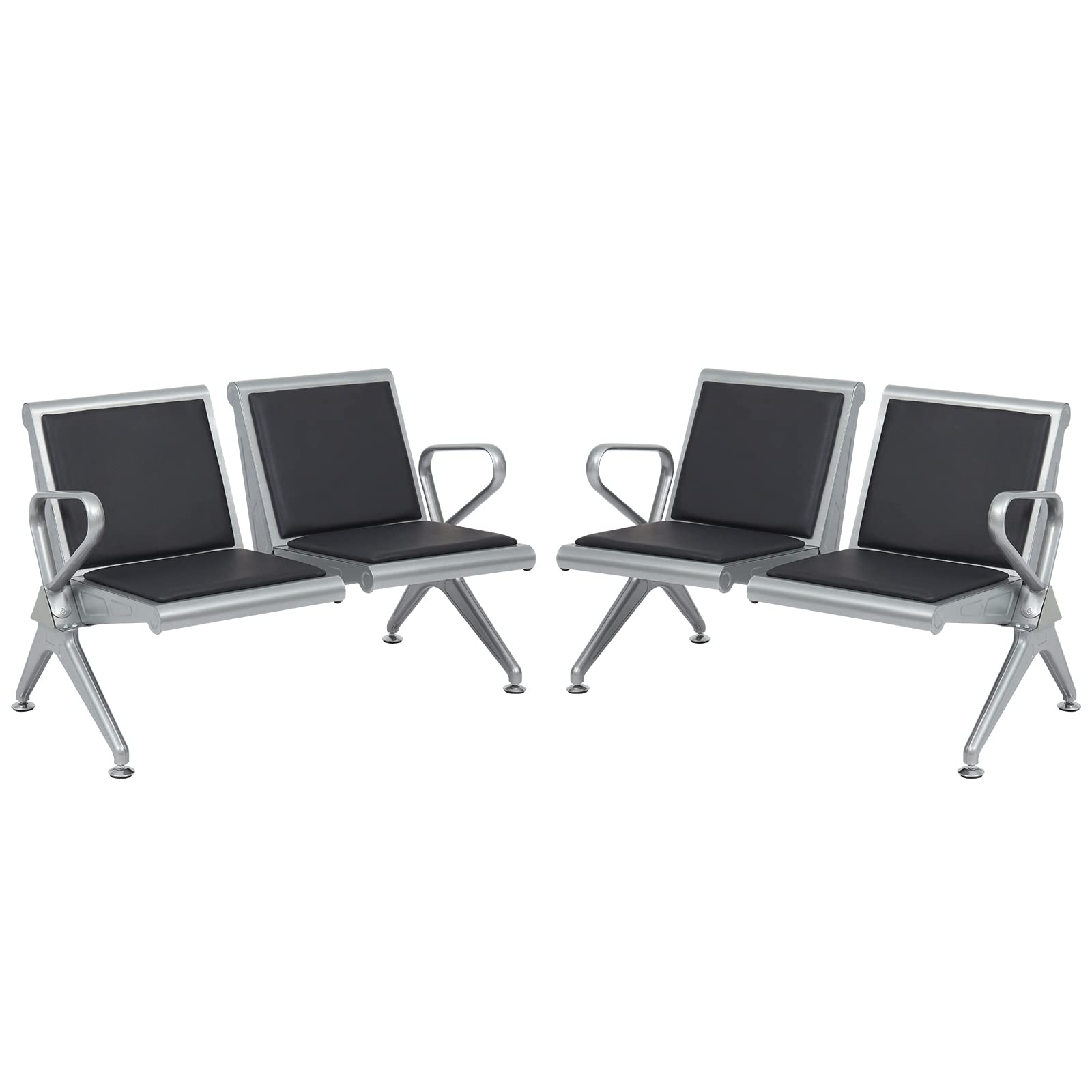 KINTNESS 2-Seat Reception Chair Set of 2 - Modern Waiting Room Chairs for Office, Airport, Lobby, Hospital, Salon, Barber Shop - Durable Guest Bench with Comfortable Cushion - Perfect for Conference Rooms, Halls and Public Spaces (Black)