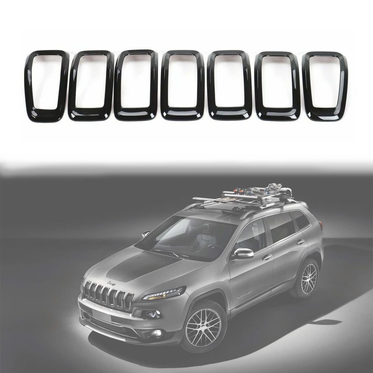 2014-2018 Jeep Cherokee Front Grille Inserts Cover Rings Frame Trim Kit - 7PC Black Set for Off-Road Protection & Style Upgrade | Perfect for Jeep Mods, Car Shows & Daily Driving