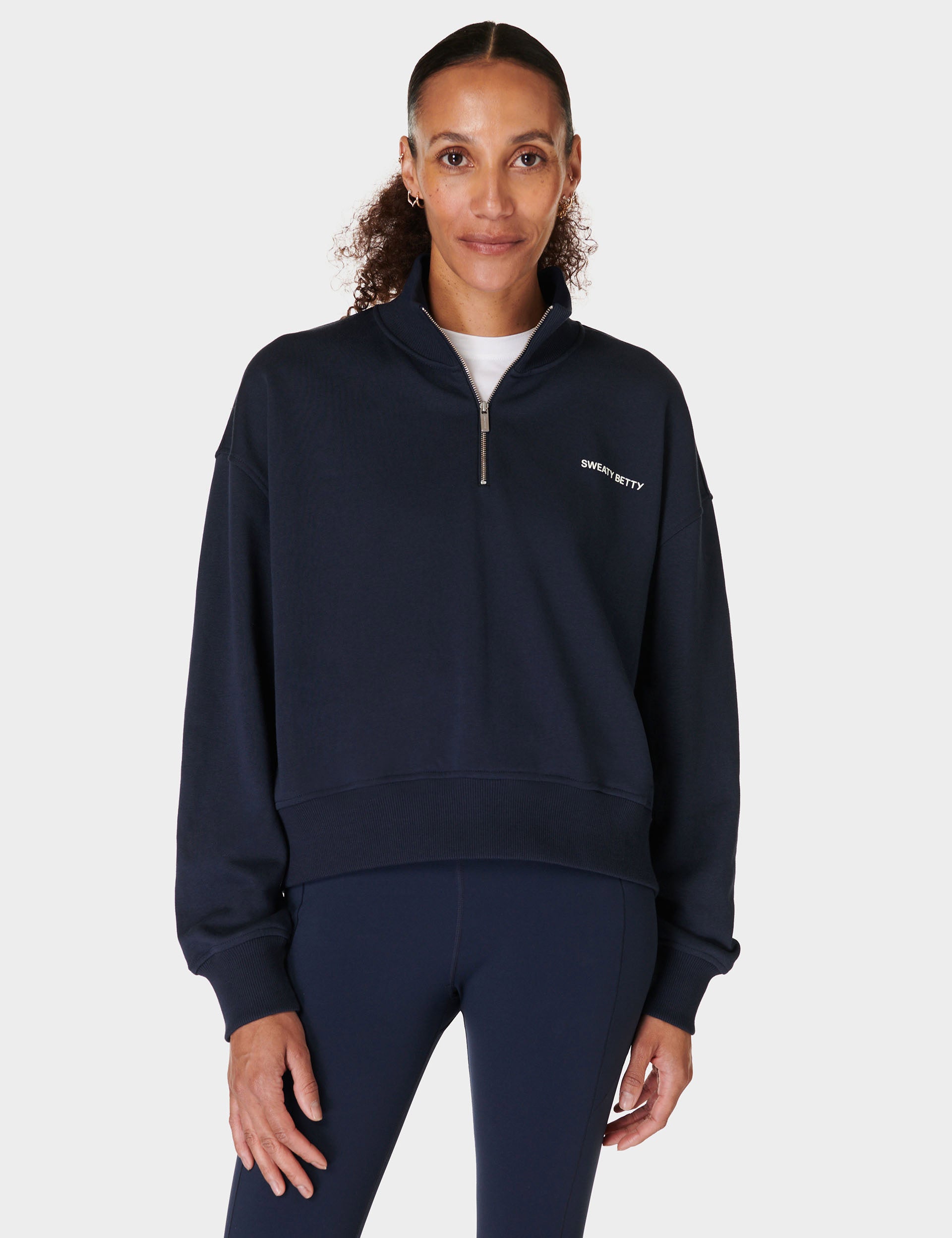 Revive Crop Half Zip Sweatshirt for Women - Navy Blue Pullover for Casual Wear, Gym, and Outdoor Activities