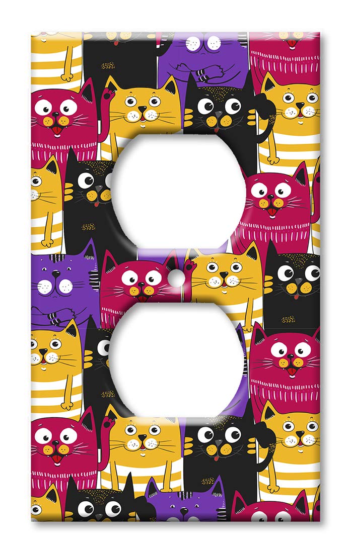 Oversized Art Plates - Jumbo Outlet Cover - Large Switch Plate Cover - Black, Purple & Orange Cat Design - Made in USA - Perfect for Home Decor, Nursery & Kids Room Wall Art