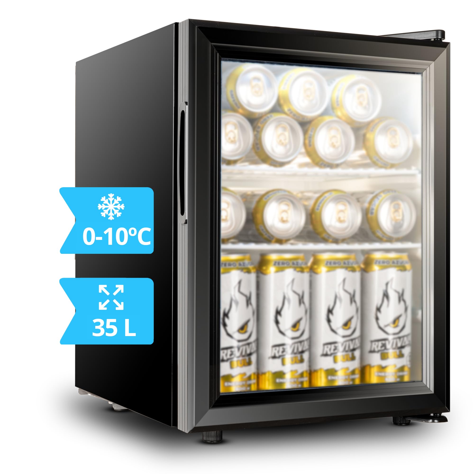 35L/52L Mini Fridge for Bedroom - Quiet & Energy Efficient Compact Refrigerator with Glass Door (0-10°C) - Perfect for Drinks, Snacks, Cosmetics in Dorm, Office or Small Spaces