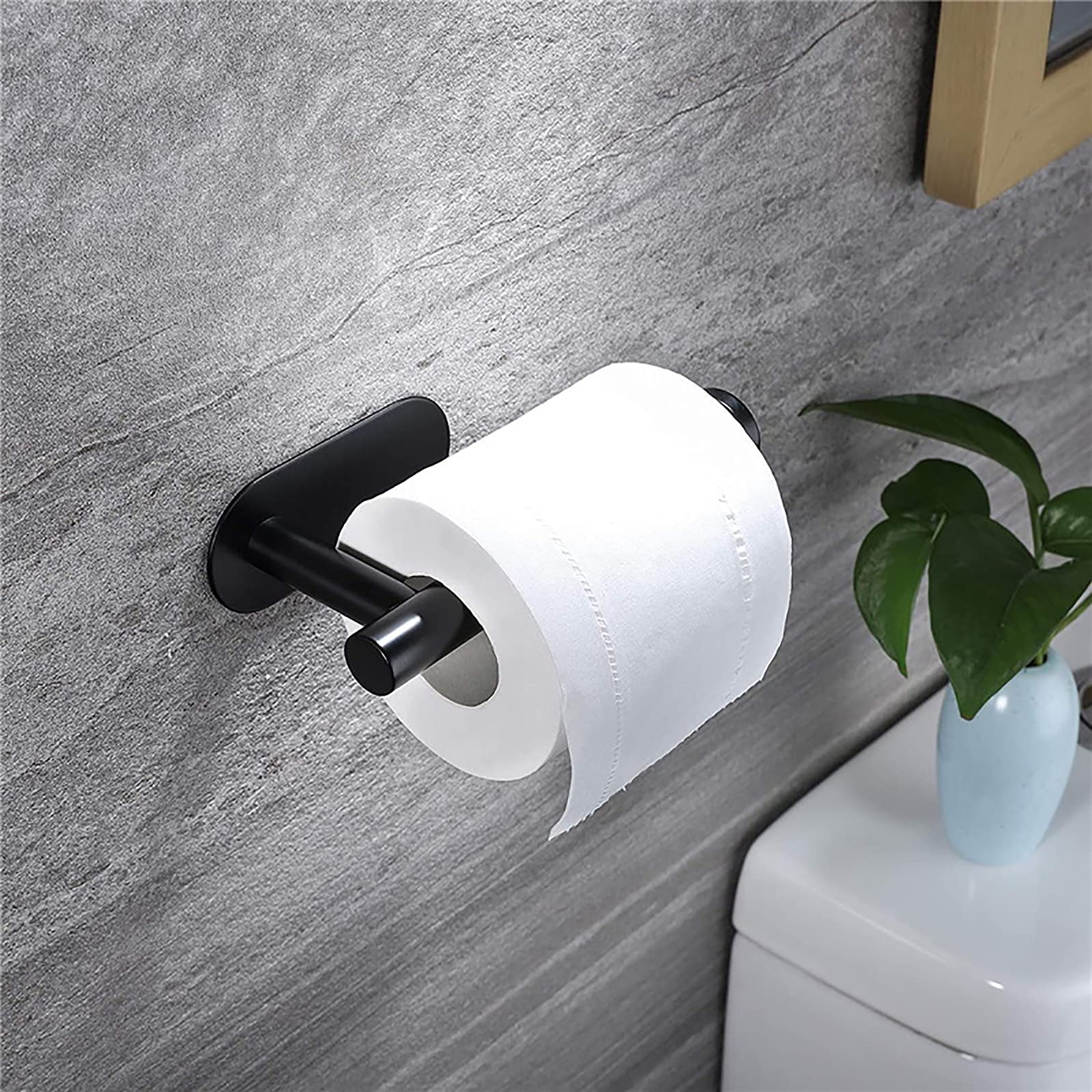 No Drill Self Adhesive Toilet Paper Holder - Stainless Steel Brushed Bathroom Tissue Roll Mount with Strong Sticky Backing for Easy Installation (Black) - Perfect for Apartments, RVs, and Small Bathrooms