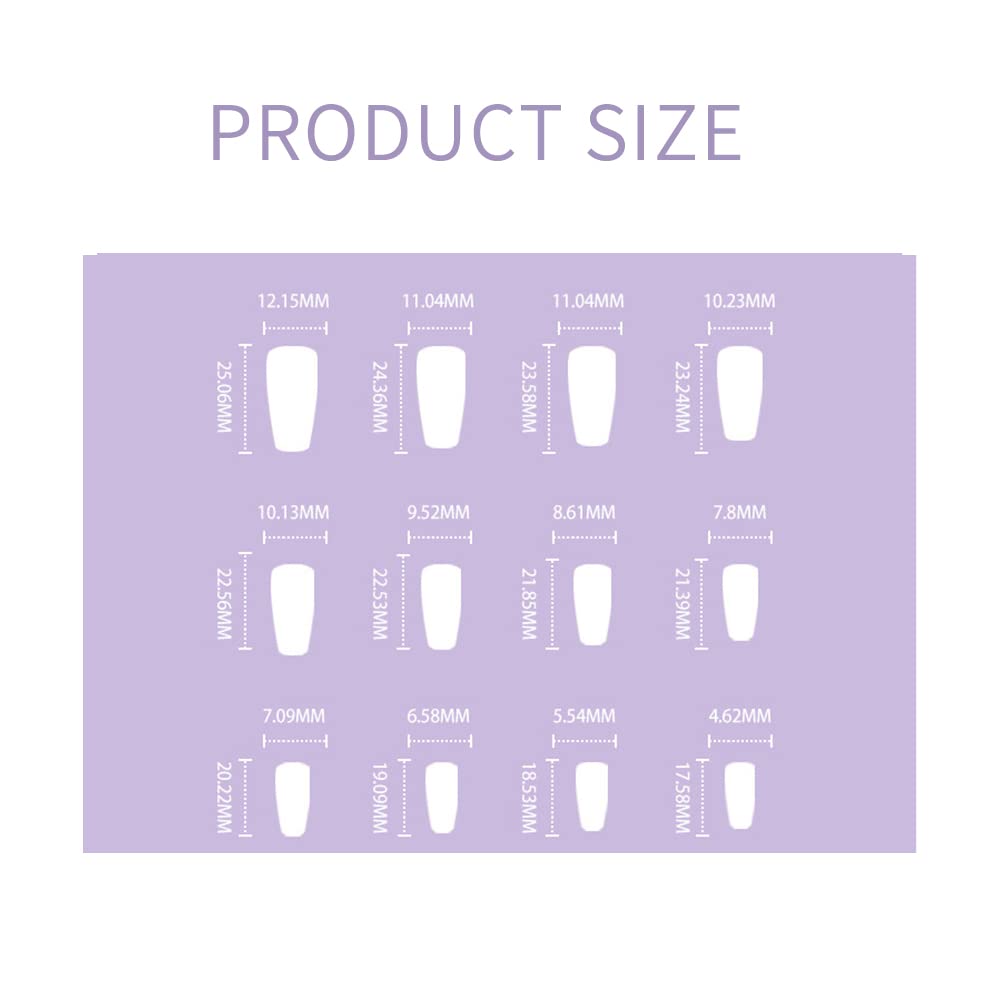 Medium Press On Nails - Glossy Solid Color Coffin Fake Nails for Women - Full Cover Acrylic False Nails Kit with Glue (24PCS) - Perfect for Parties, Weddings, and Everyday Wear