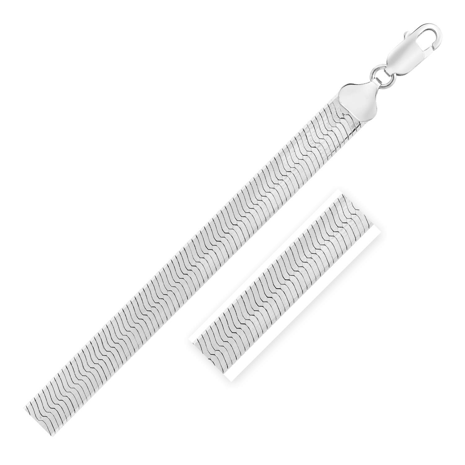 Sterling Silver Rhodium Plated Herringbone Chain Necklace 9.5mm - Elegant Fine Jewelry for Women | Perfect for Weddings, Parties & Everyday Wear