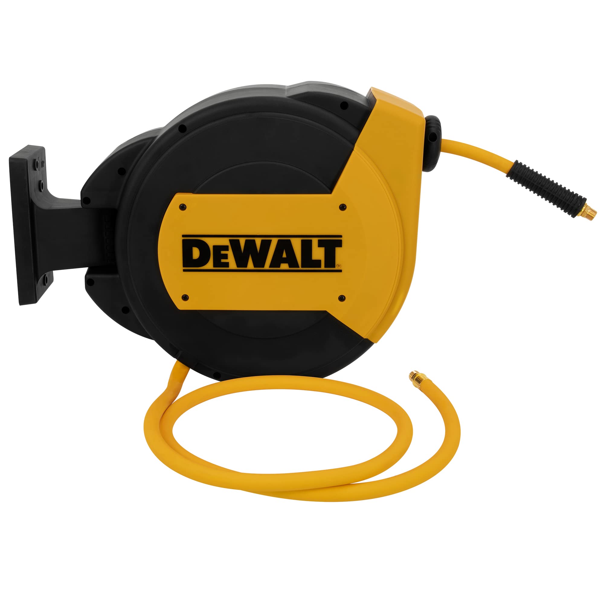 DEWALT 3/8 in. x 50 ft. Retractable Air Hose Reel with Automatic Rewind - 300 PSI MAX Durable Enclosed Air Compressor Hose for Workshop, Garage & Automotive Use - Ideal for Pneumatic Tools, Tire Inflation & Airbrushing