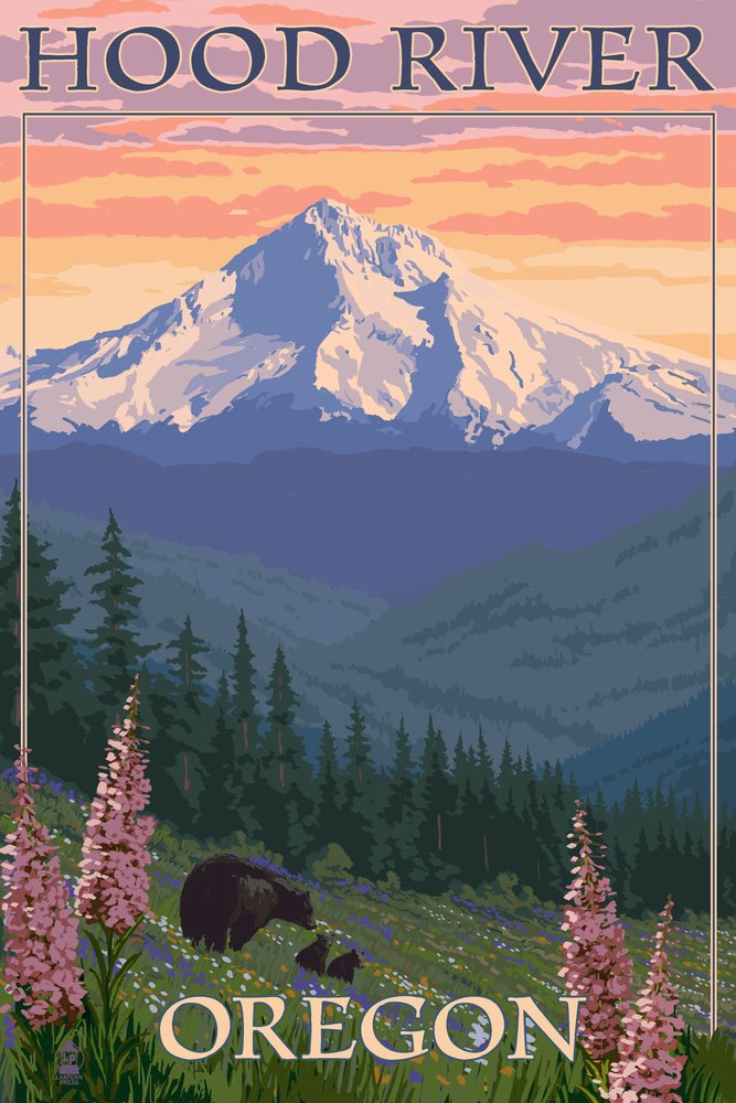 Premium 16x24 Metal Wall Art - Bear and Spring Flowers in Hood River Oregon - Gallery Quality Aluminum Decor for Living Room, Bedroom & Office