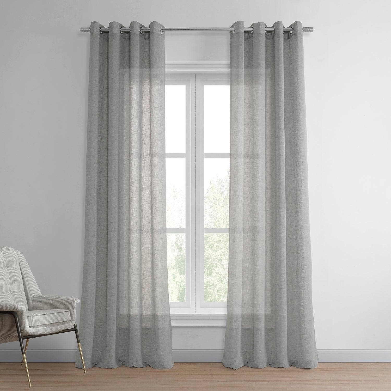 Paris Greige Grommet Textured Faux Linen Sheer Curtains - Light Filtering Window Drapes for Living Room, Bedroom & Office Decor