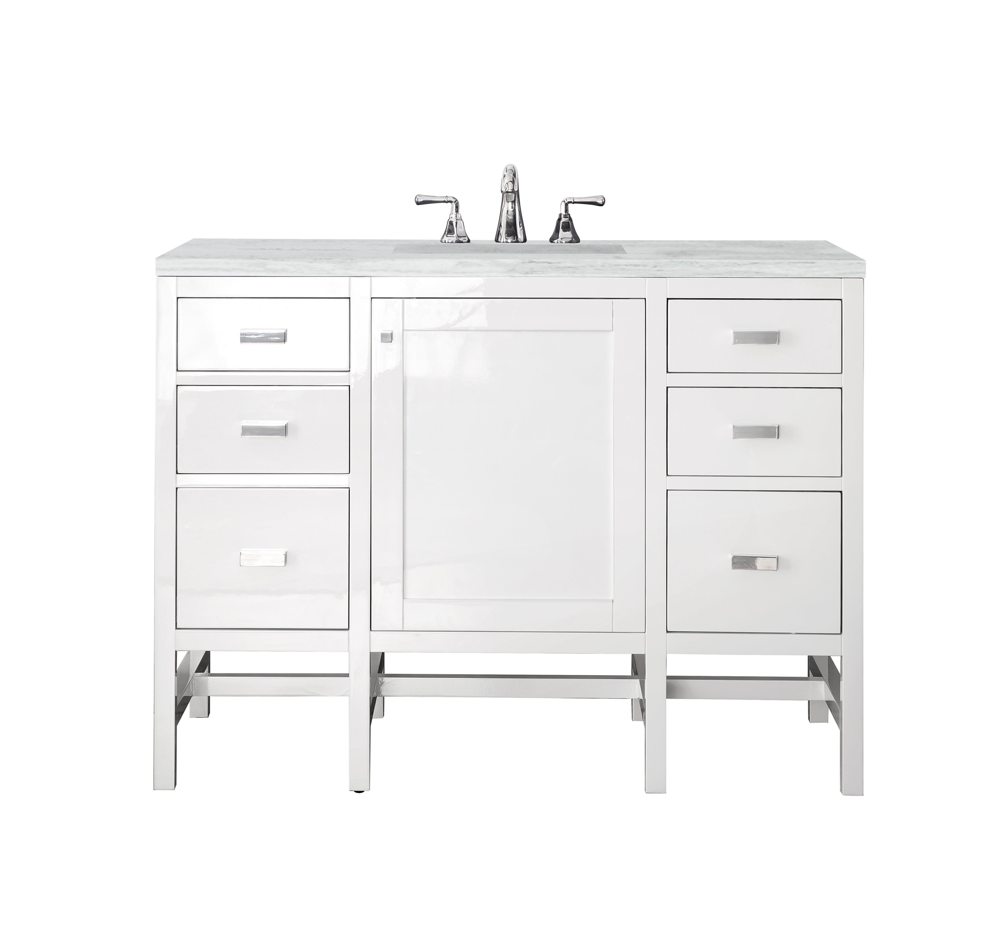 Addison 48 Inch Single Bathroom Vanity Cabinet with 3CM Arctic Fall Solid Surface Countertop - Glossy White Finish for Modern Bathrooms | Perfect for Master Bath, Guest Bath & Powder Room Remodeling