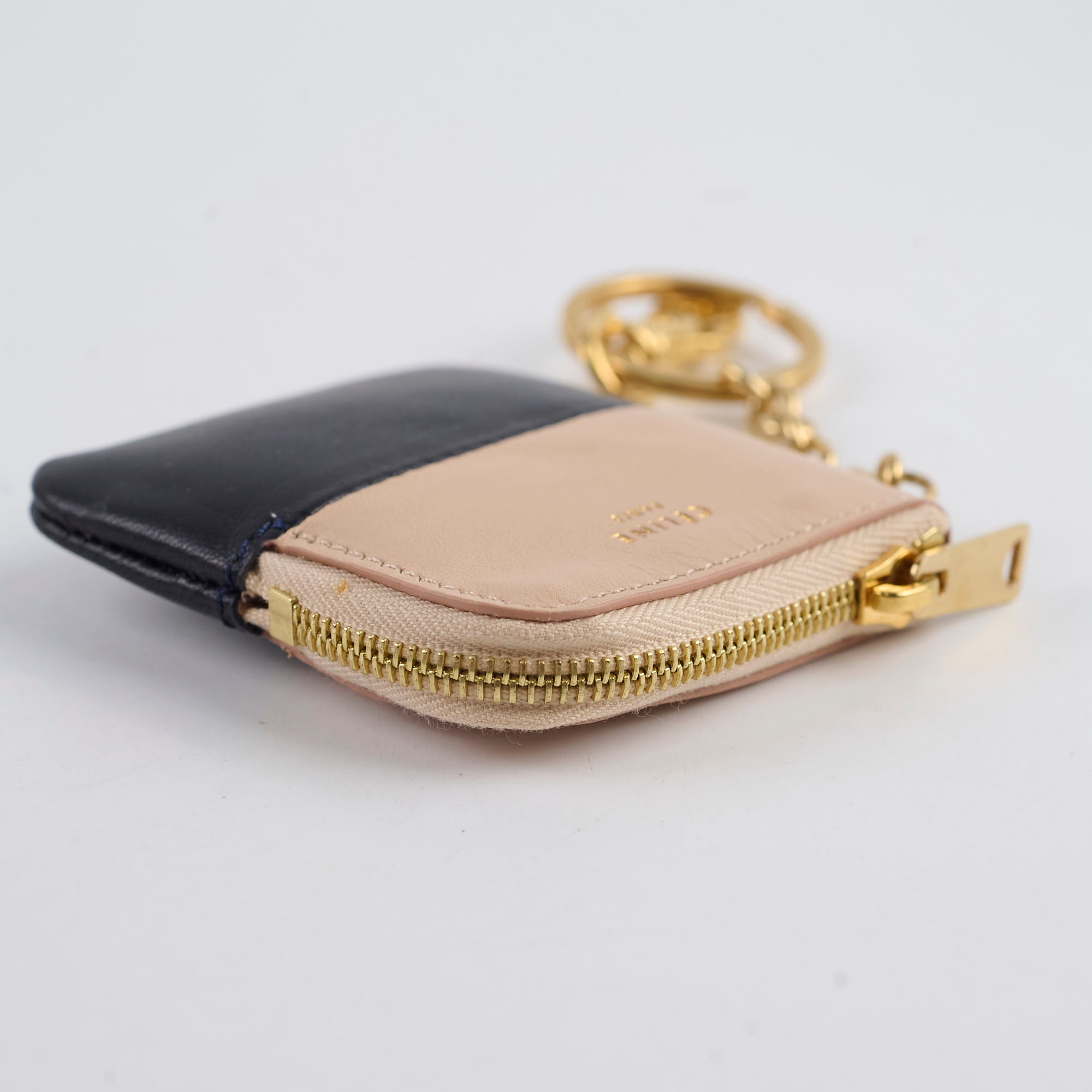 Celine Leather Pouch Key Ring - Black & Beige Keychain for Women | Stylish & Durable Designer Accessory for Everyday Use, Travel & Gifts