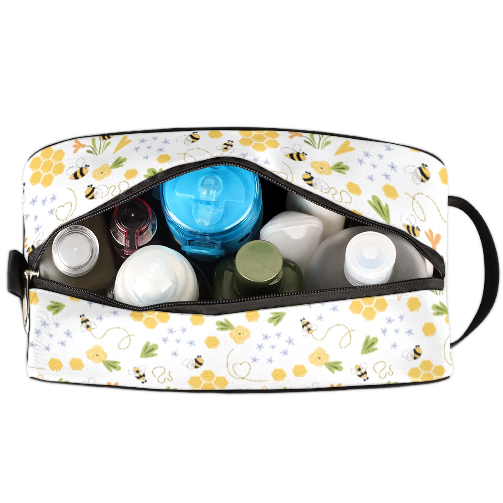 Fly Bee Floral Travel Toiletry Bag for Men & Women - Waterproof Cosmetic Organizer, Dopp Kit, Makeup & Shaving Pouch - Perfect for Vacation, Gym, Camping & Business Trips