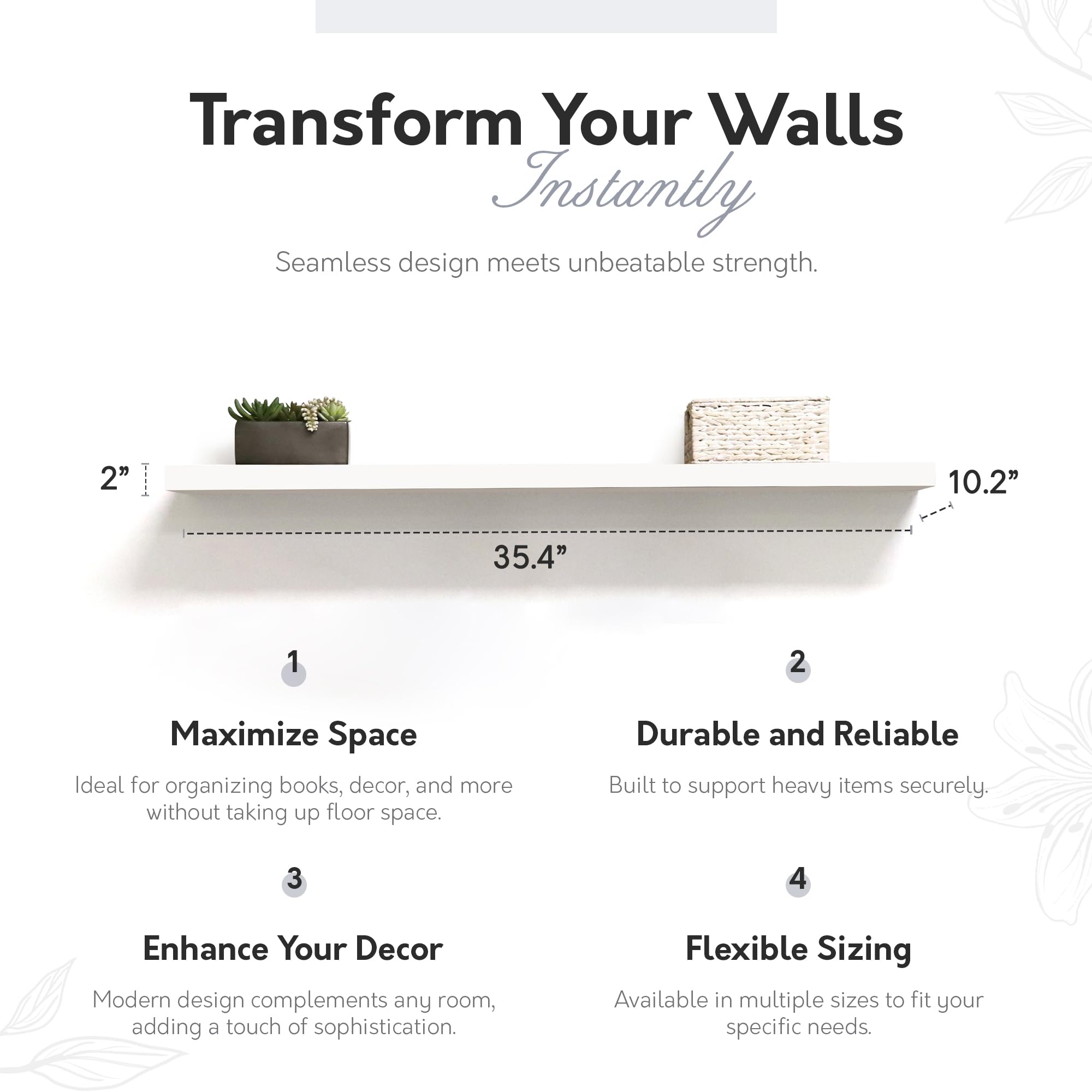 InPlace Durable Floating Shelf with Invisible Brackets - Easy to Install & Remove, 10.2
