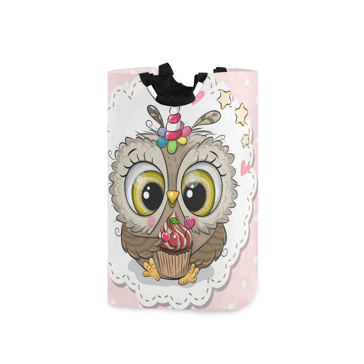 ALAZA Kids Laundry Basket with Unicorn Horn & Cupcake Design - Foldable Fabric Clothes Hamper for Baby Boys & Girls - Owl Cartoon Nursery Decor - Perfect for Bedroom, Playroom & Daycare Organization