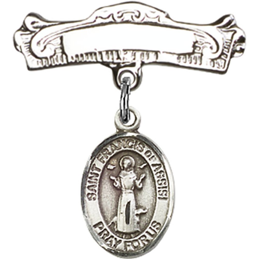St. Francis of Assisi Sterling Silver Baby Badge - 7/8 Inch Polished Charm with Arched Pin | Religious Jewelry for Christening, Baptism & First Communion Gifts