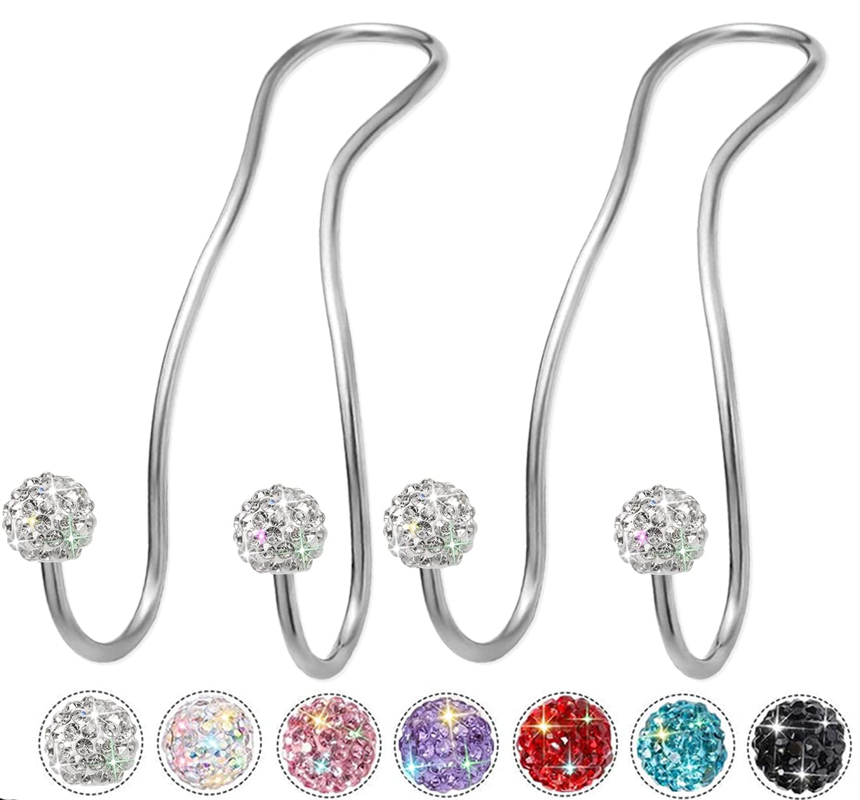 MTGOCHA Upgraded Bling Car Purse Hook Hanger - 2 Pack Silver Car Seat Headrest Hook for Women, Perfect for Handbags, Totes & Shopping Bags - Ideal for Road Trips, Commuting & Errands
