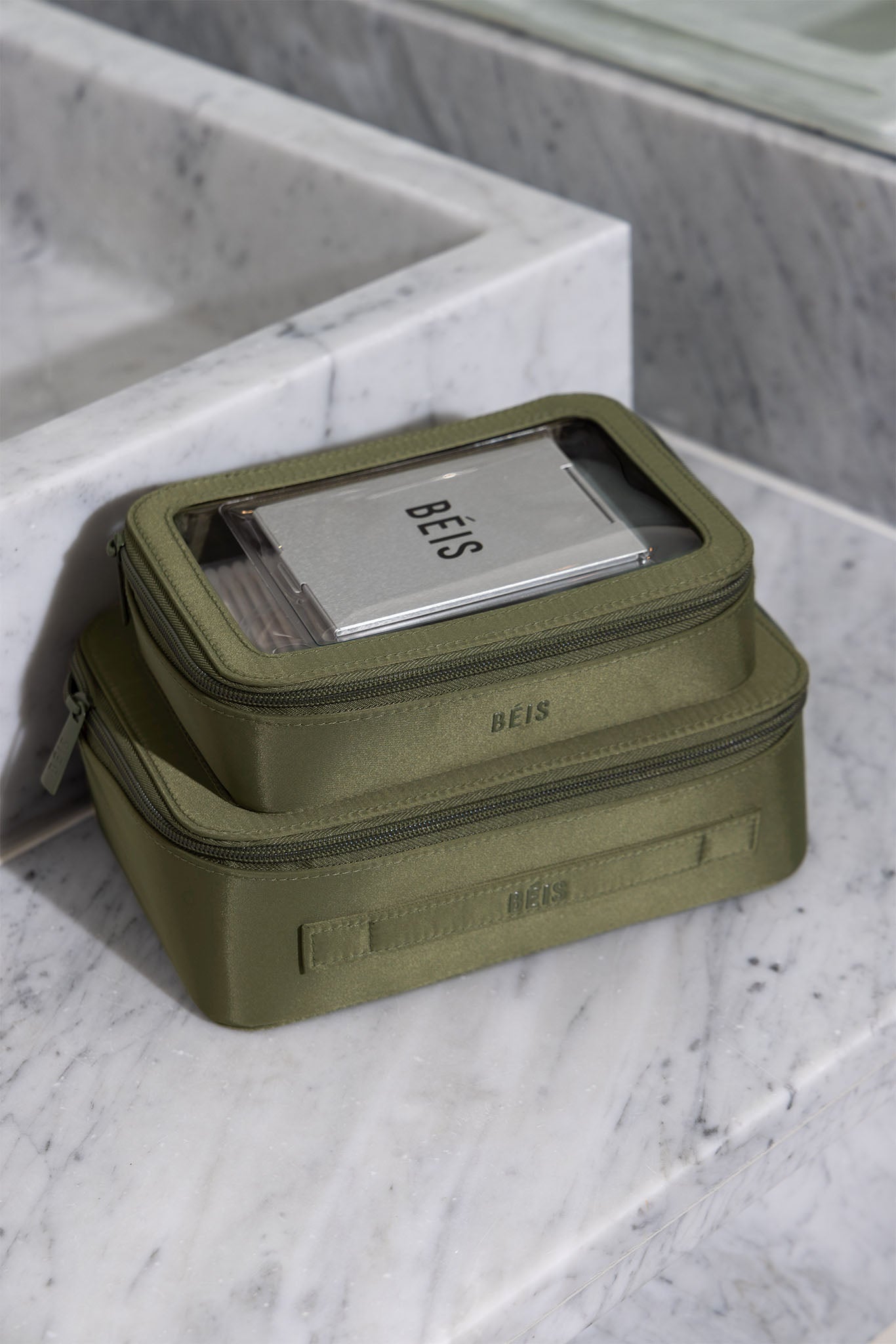 Premium Olive Green Travel Cosmetic Set - TSA Approved Toiletry Bag for Airplane Carry On, Gym & Weekend Getaways