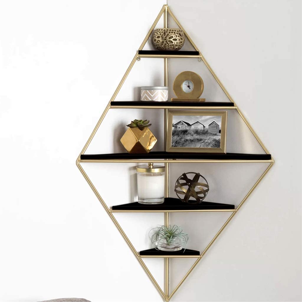 Floating Shelves Wall Mounted - Minimalist Iron Wall Shelf for Living Room, Bedroom, Office - Corner Storage Rack, Bookshelf, Display Stand - Golden Finish (56x27x91cm) - Perfect for Home Decor, Organizing Books, Plants & Decorative Items