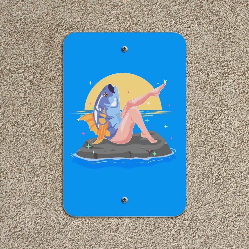 Funny Reverse Mermaid with Tuna Head Sign - Unique Home & Office Decor for Beach Theme Parties, Nautical Gifts & Mermaid Lovers
