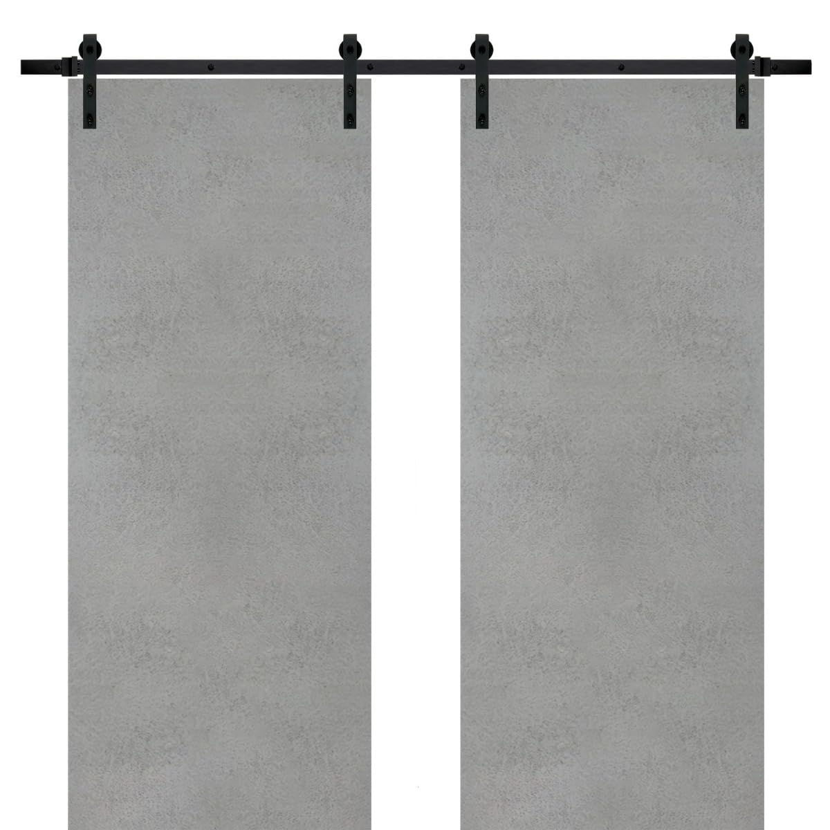 48 x 84 Inch Solid Wood Double Barn Door with Top Mount 13FT Rail Hangers - Heavy Duty Interior Sliding Door Set in Planum 0010 Concrete Finish | Perfect for Farmhouse, Rustic Home, and Modern Loft Decor