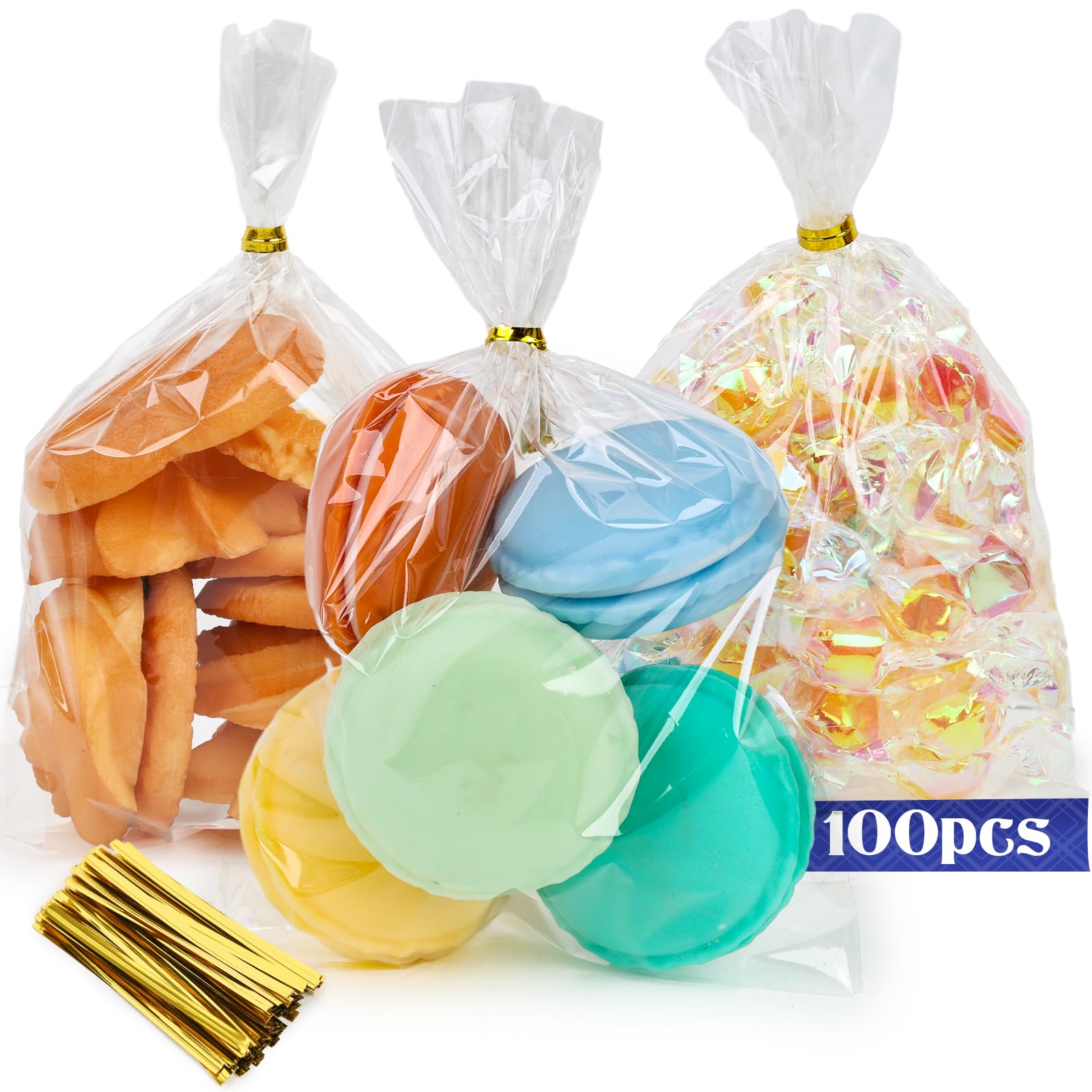 Shindel 100PCS 6x9 Inch Clear Cellophane Gift Bags with Ties - Perfect for Cookies, Candies, Bakery Treats & Christmas Gift Wrapping - Great for Parties, Weddings, Baby Showers & Holiday Gifting