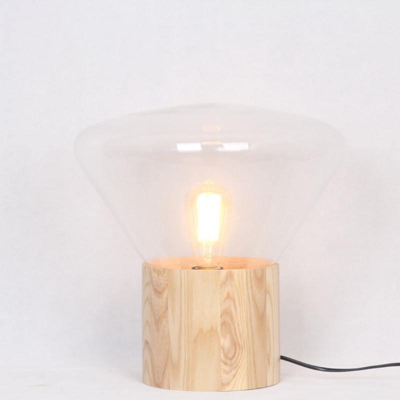 Modern Wood Table Lamp - Handcrafted Solid Oak Nightstand Light for Bedroom, Living Room & Office - Warm White LED Bulb Included for Cozy Ambience