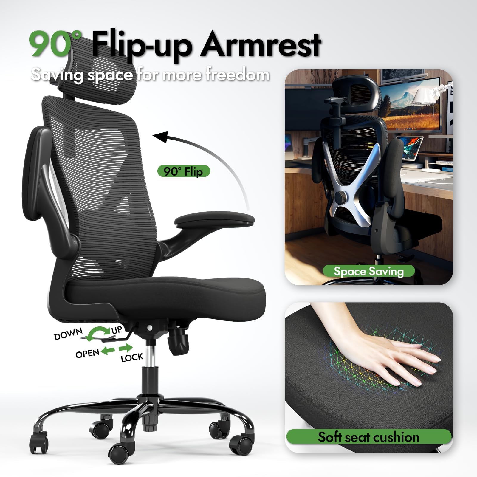 Ergonomic Office Chair with Lumbar Support - X-Shaped Mesh Computer Desk Chair for Gaming & Long Hours Work, Adjustable Headrest, Black Silver - Perfect for Home Office, Gaming Setup & Workspace Comfort