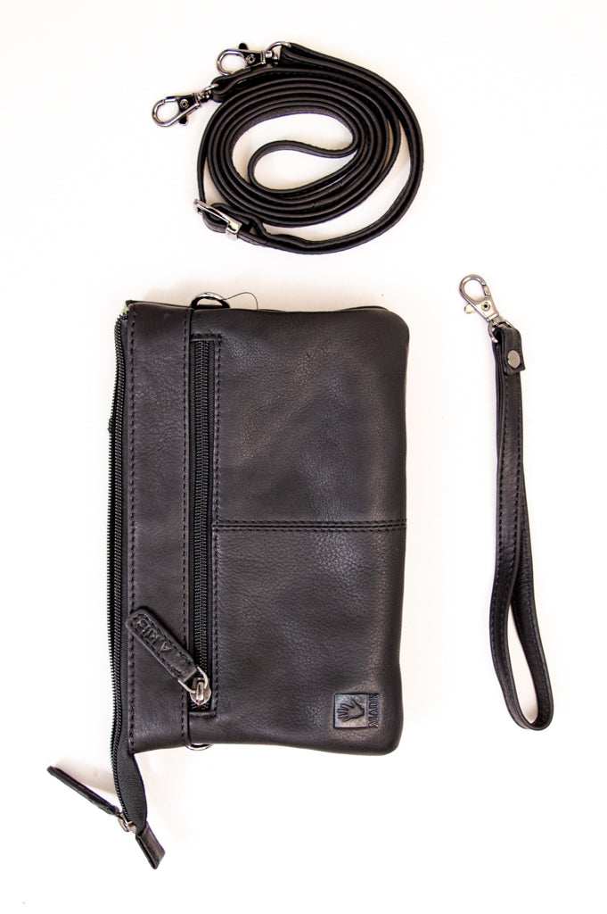 Adrian Klis 1544 Genuine Leather Purse for Women - Black Crossbody Bag with Adjustable Strap - Perfect for Work, Travel & Everyday Use