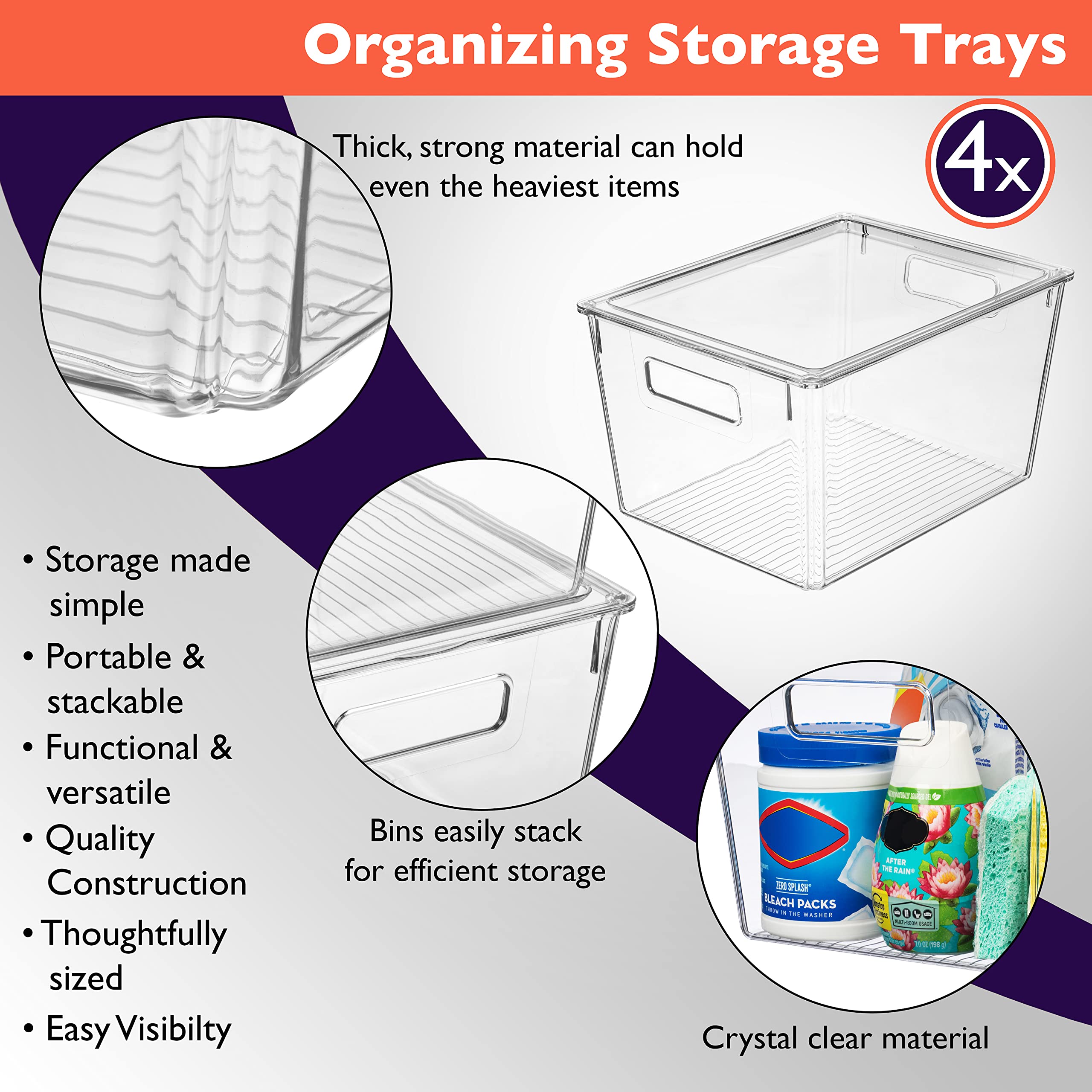 ClearSpace X-Large Plastic Storage Bins with Lids - 4-Pack Stackable Organizer Containers for Kitchen, Pantry, Fridge, Closet & Home Organization - BPA-Free Durable Storage Boxes for Food, Toys, Clothes & Office Supplies