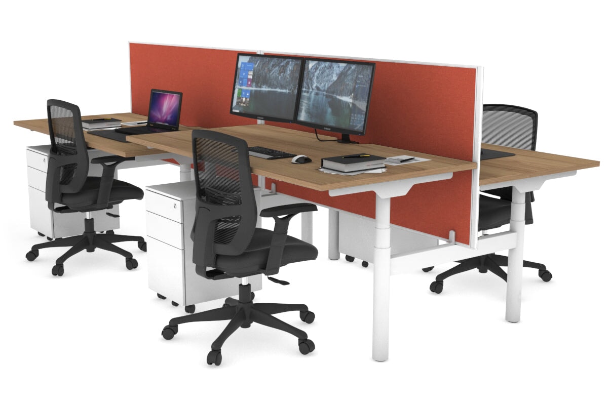 Flexi Premium Height Adjustable 4-Person H Bench Workstation - White Frame [1200L x 800W with Cable Management] - Ideal for Office, Coworking Spaces & Collaborative Work Environments