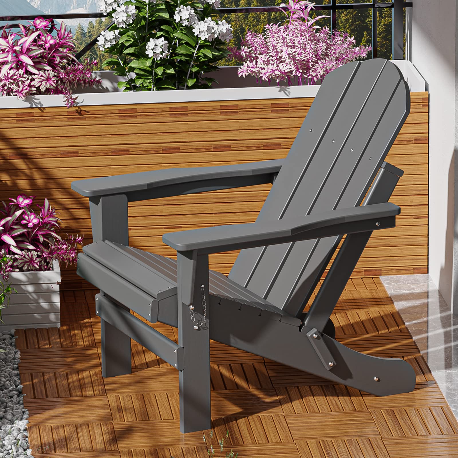**Weather-Resistant Folding Adirondack Chair for Outdoor Patio, Deck, Garden & Campfire – Durable Composite Plastic (Grey) – Perfect for Relaxing by the Fire Pit or Lounging in Your Backyard**