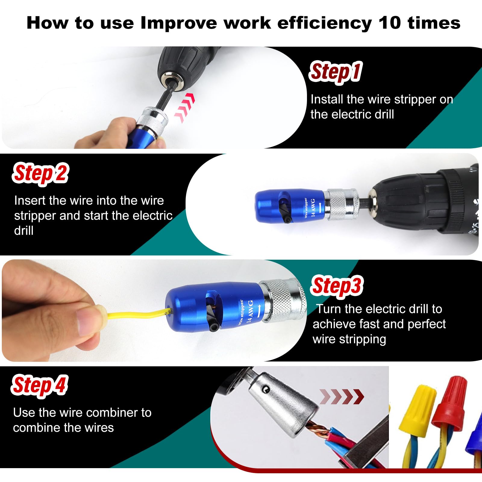 **10-Piece Automatic Wire Stripper & Twister Kit for Electric Drills - Electrician Tool Set for Fast Wire Stripping & Twisting - Improves Work Efficiency 10X - Perfect for DIY, Electrical Repairs & Professional Wiring Jobs**