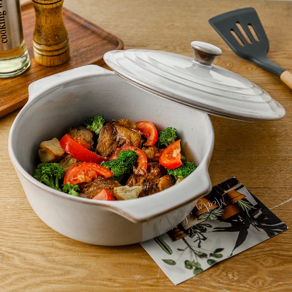 KOOV 2 Quart Ceramic Casserole Dish with Lid - Oven Safe 9 Inch Round Baking Dish Set, Reactive Glaze Deep Casserole Cookware for Lasagna, Casseroles & Dinner Serving | Perfect for Family Meals, Potlucks & Holiday Cooking