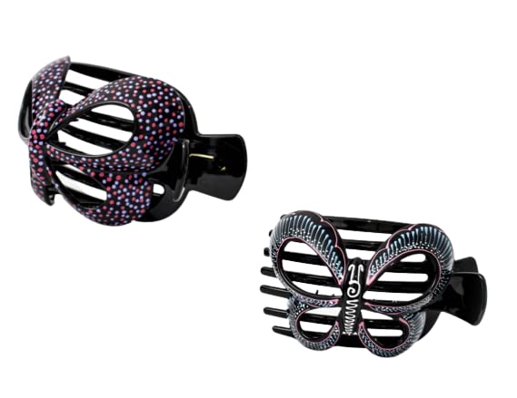 Hand Painted Butterfly Barrettes - 2 Pcs Unique Bun Cover Hair Clips for Thick & Thin Hair - Hair Bun Holder & Claw Clip for Women & Girls - Perfect for Weddings, Parties & Everyday Hairstyles