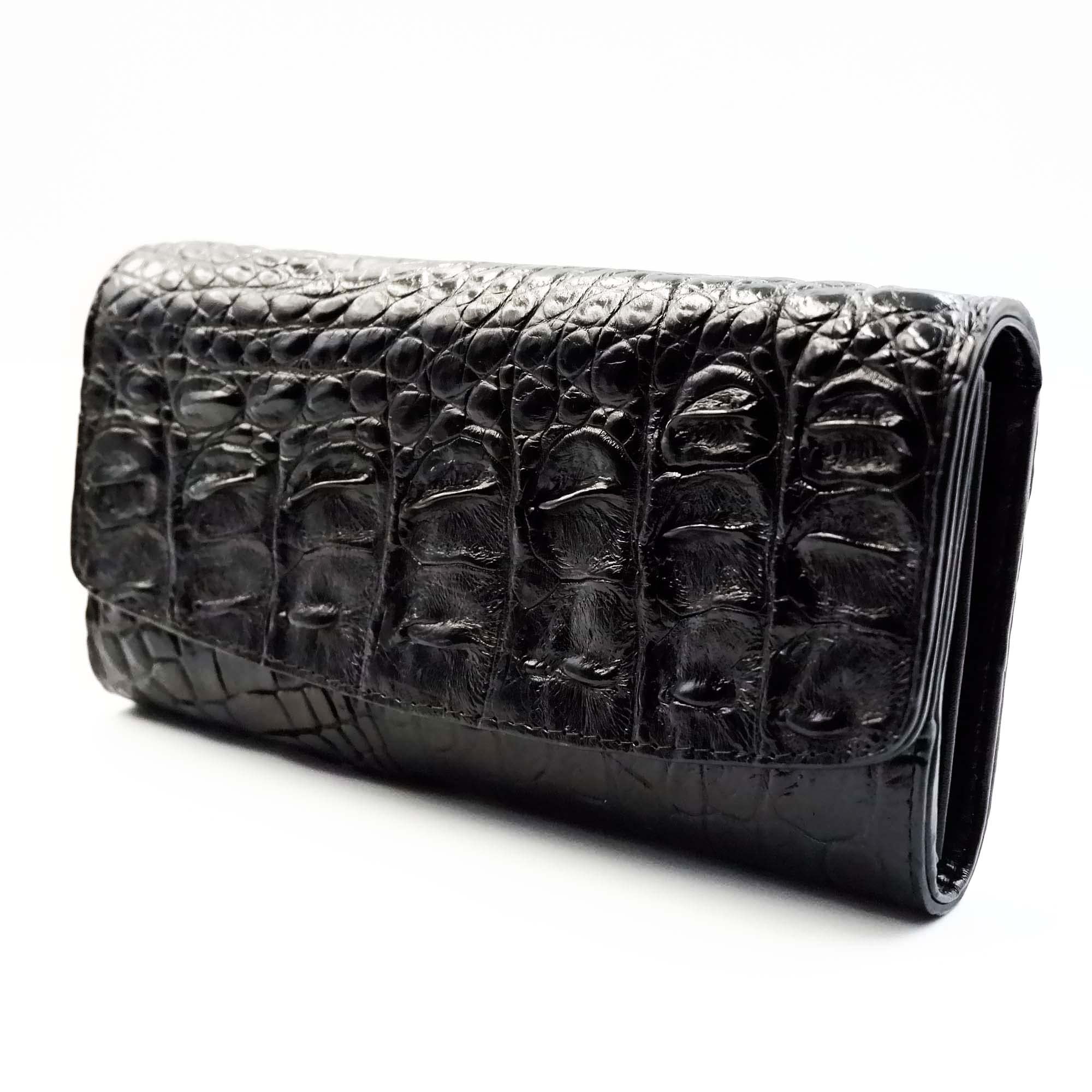 Stylish Black Crocodile Leather Women's Tri-Fold Wallet with Backbone Design - Perfect for Evening Parties, Business Meetings & Everyday Use