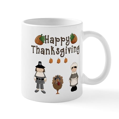 White - Happy Thanksgiving Pilgrims And Turkey Mugs