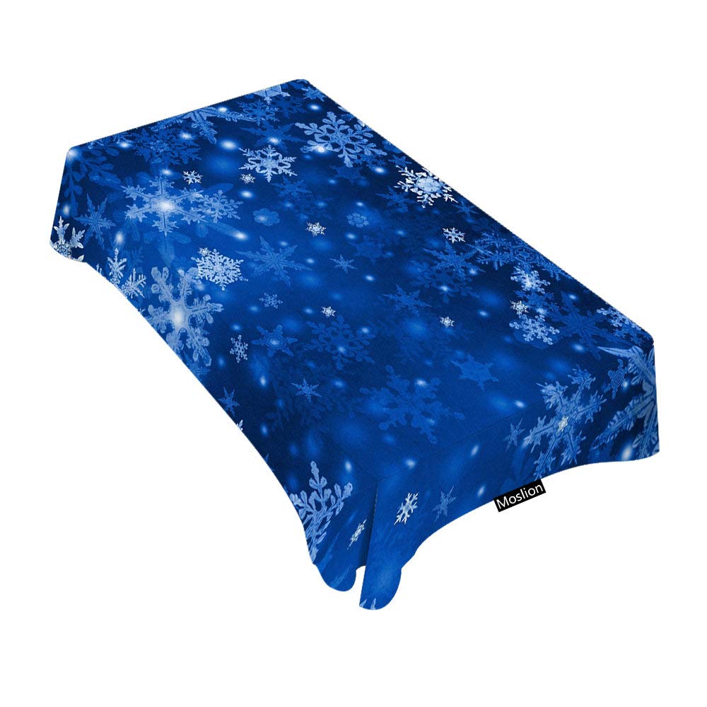 Blue Snowflake Tablecloth 52x70 Inches - Decorative Rectangle Table Cover for Dining, BBQ, Picnic, Coffee Table - Waterproof & Wrinkle-Resistant Fabric for Holiday Parties & Winter Gatherings