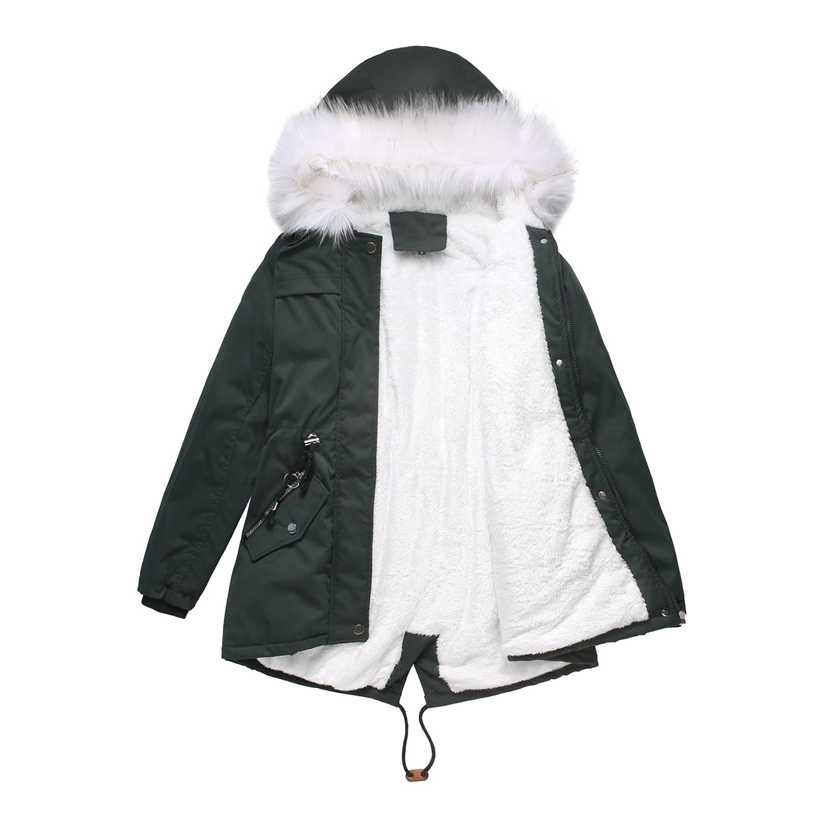 Women's Mid-Length Hooded Winter Coat - Warm Fleece & Cotton Padded Jacket with Faux Fur Collar | Plus Size Outerwear for Cold Weather, Snow & Everyday Winter Wear