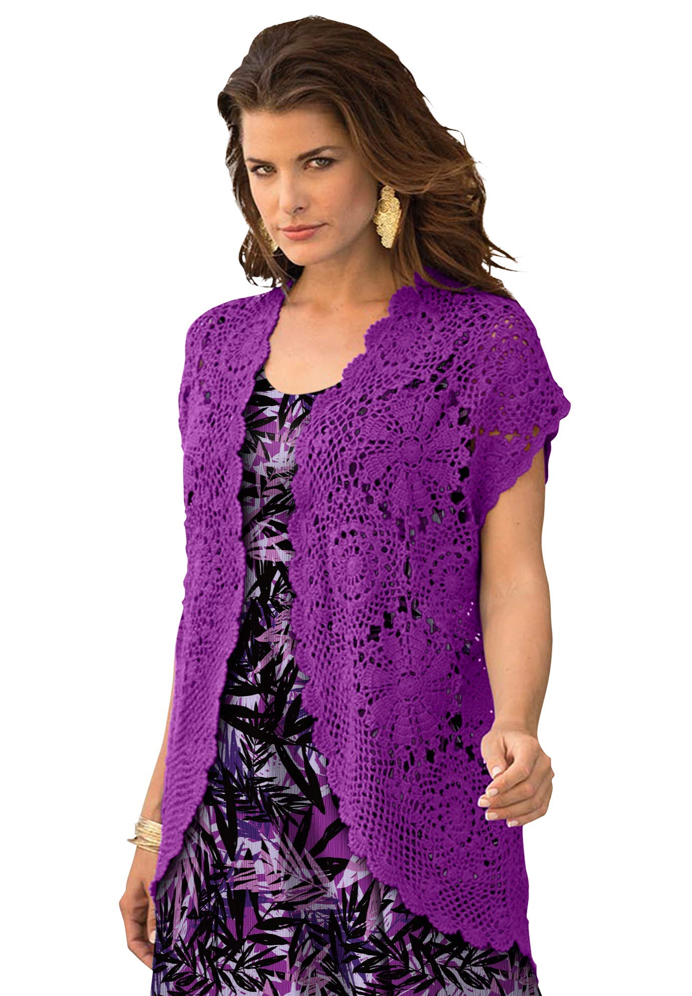 Romantic Women's Plus Size Crochet Cardigan Sweater - Lightweight Open Front Lace Knit Cover-Up for Spring/Summer, Beach, Date Night & Casual Outings