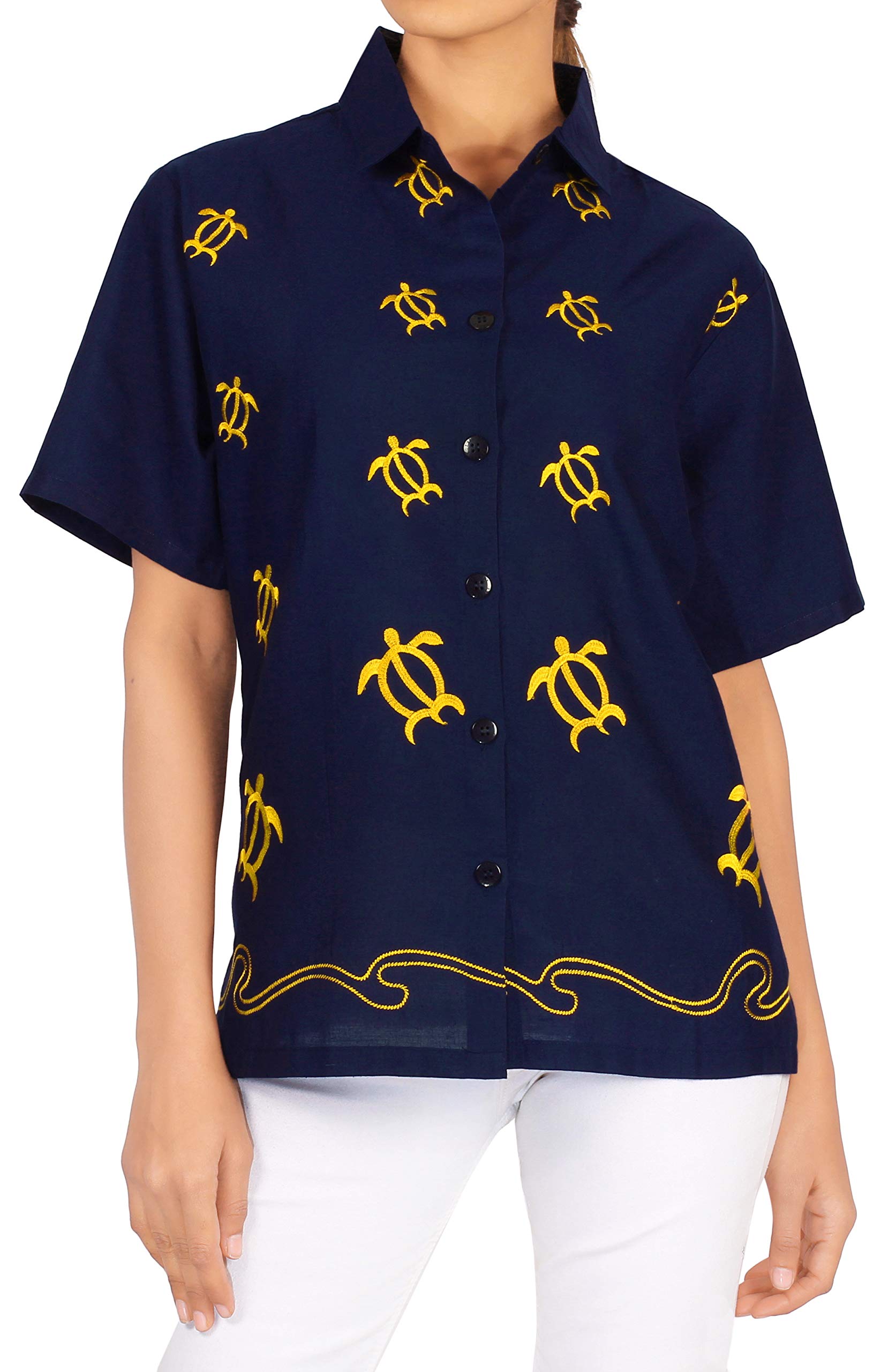 LA LEELA Women's Short Sleeve Hawaiian Blouse - Floral Print Beach Shirt for Summer Vacation, Pool Party & Tropical Getaway