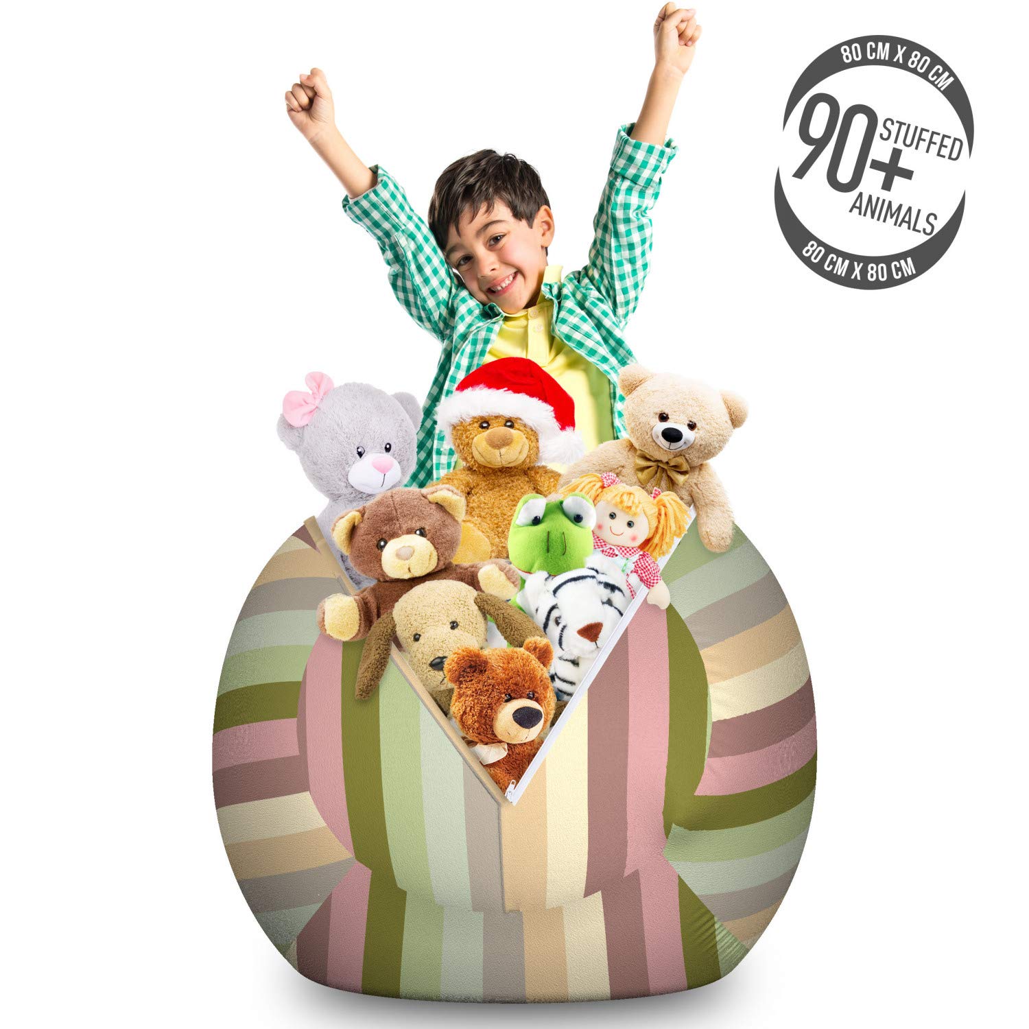 Ambesonne Striped Toy Storage Bag Chair - Large Washable Stuffed Animal Organizer with Colorful Pastel Vertical Stripes Abstract Design | Perfect for Kids' Room, Playroom & Nursery Organization