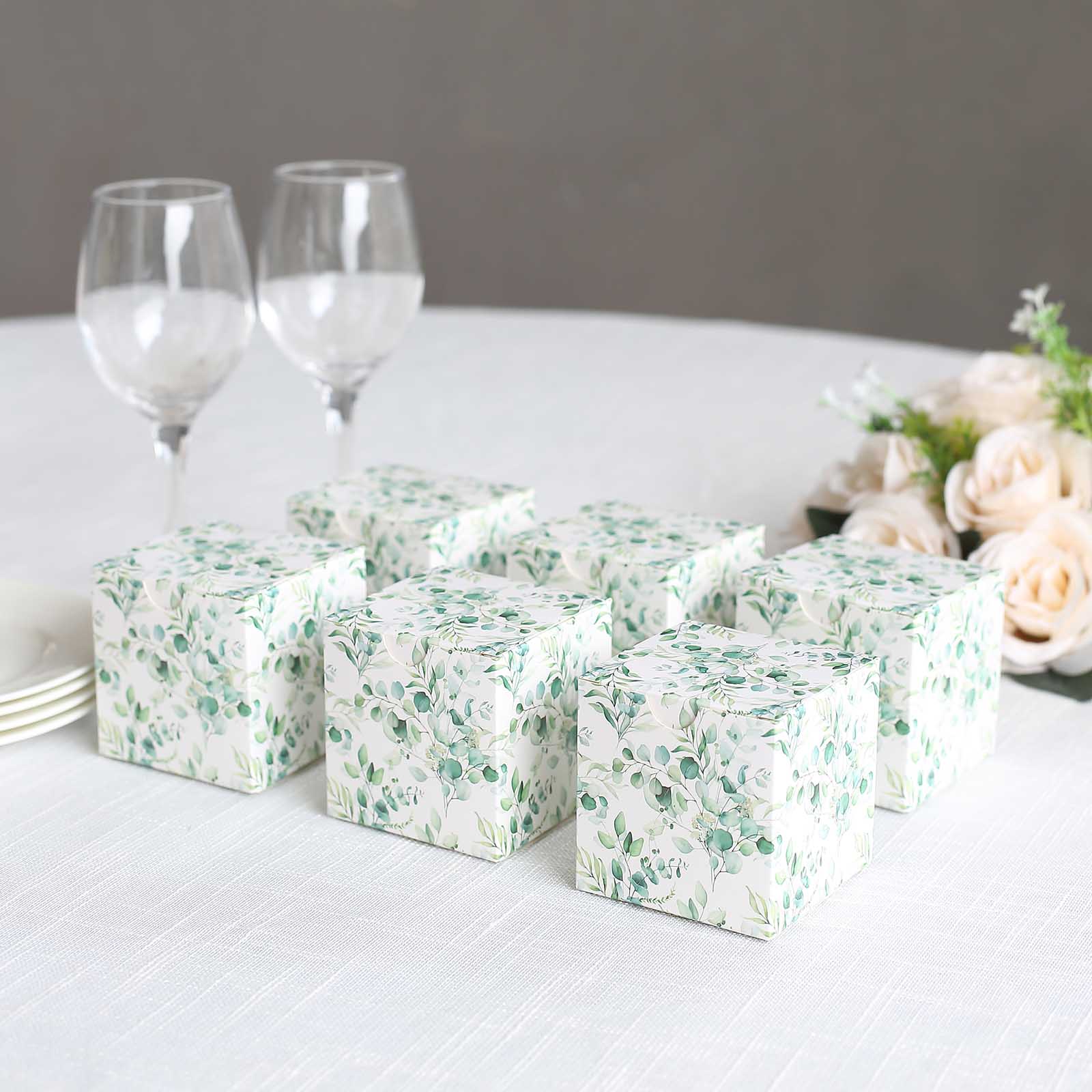 25 Pack 3x3 Inch Square Floral Printed Favor Gift Boxes - White - Perfect for Wedding Favors, Party Decorations and Small Gift Packaging