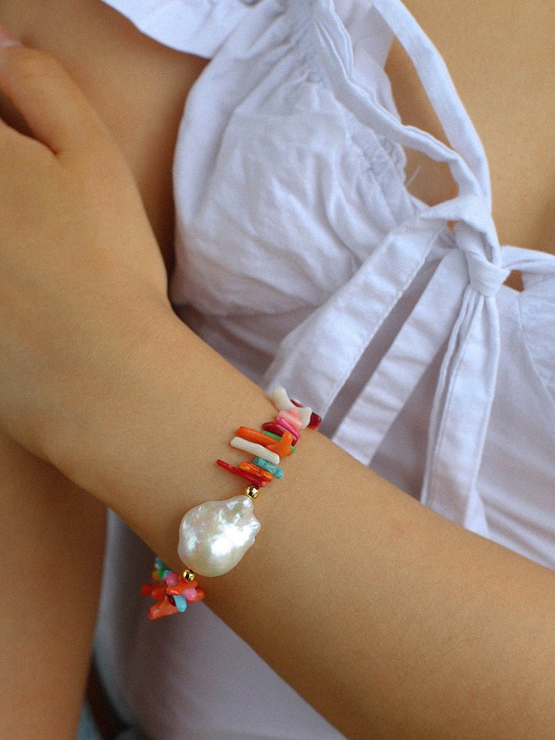 Handmade Baroque Pearl Bracelet with Multicolor Gemstones - Elegant Boho Jewelry for Women, Perfect for Weddings, Parties & Everyday Wear