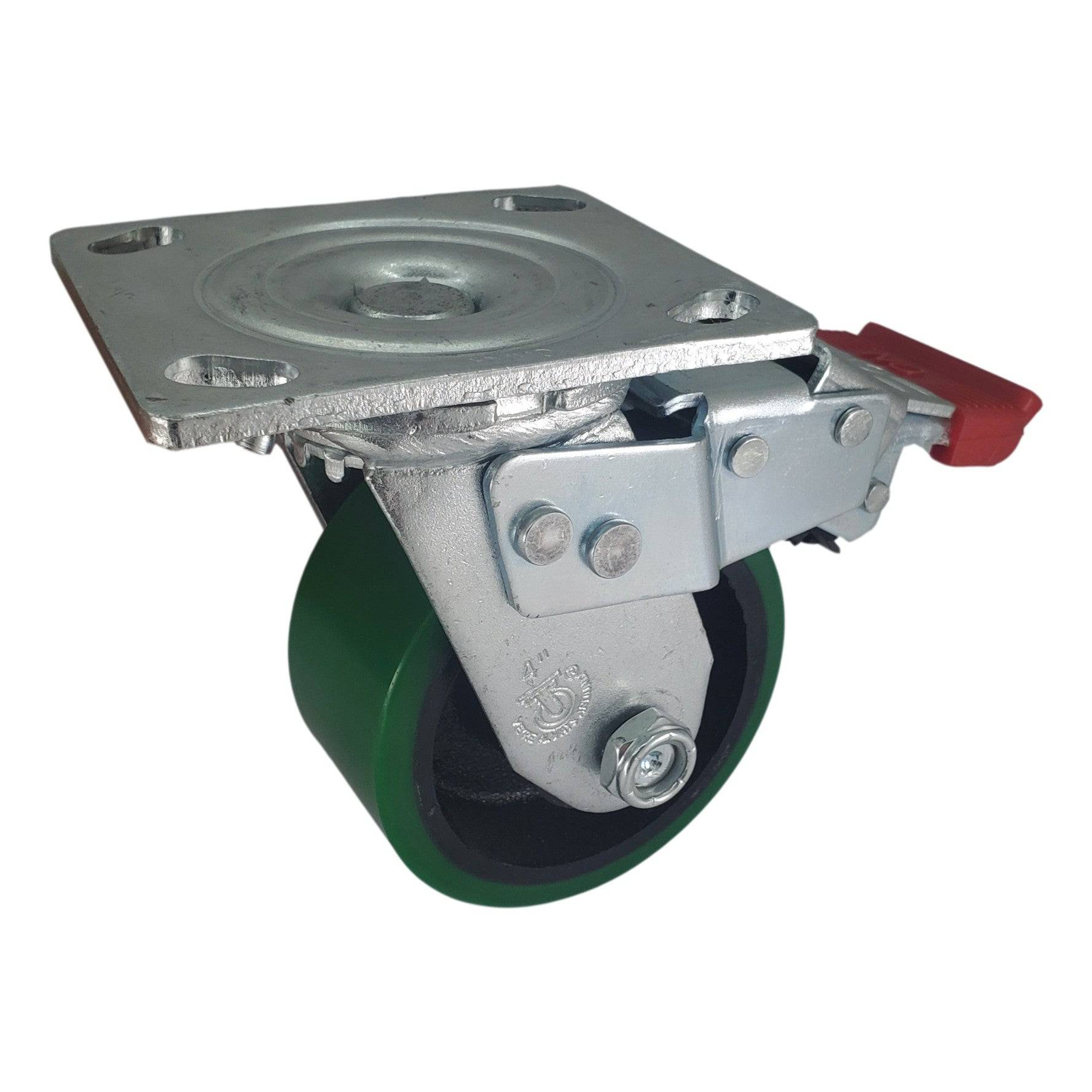 4 x 2 Inch Heavy Duty Polyon Cast Wheel Swivel Caster with Total Lock Brake - 800 lbs Capacity - Ideal for Industrial Carts, Workbenches, and Material Handling Equipment