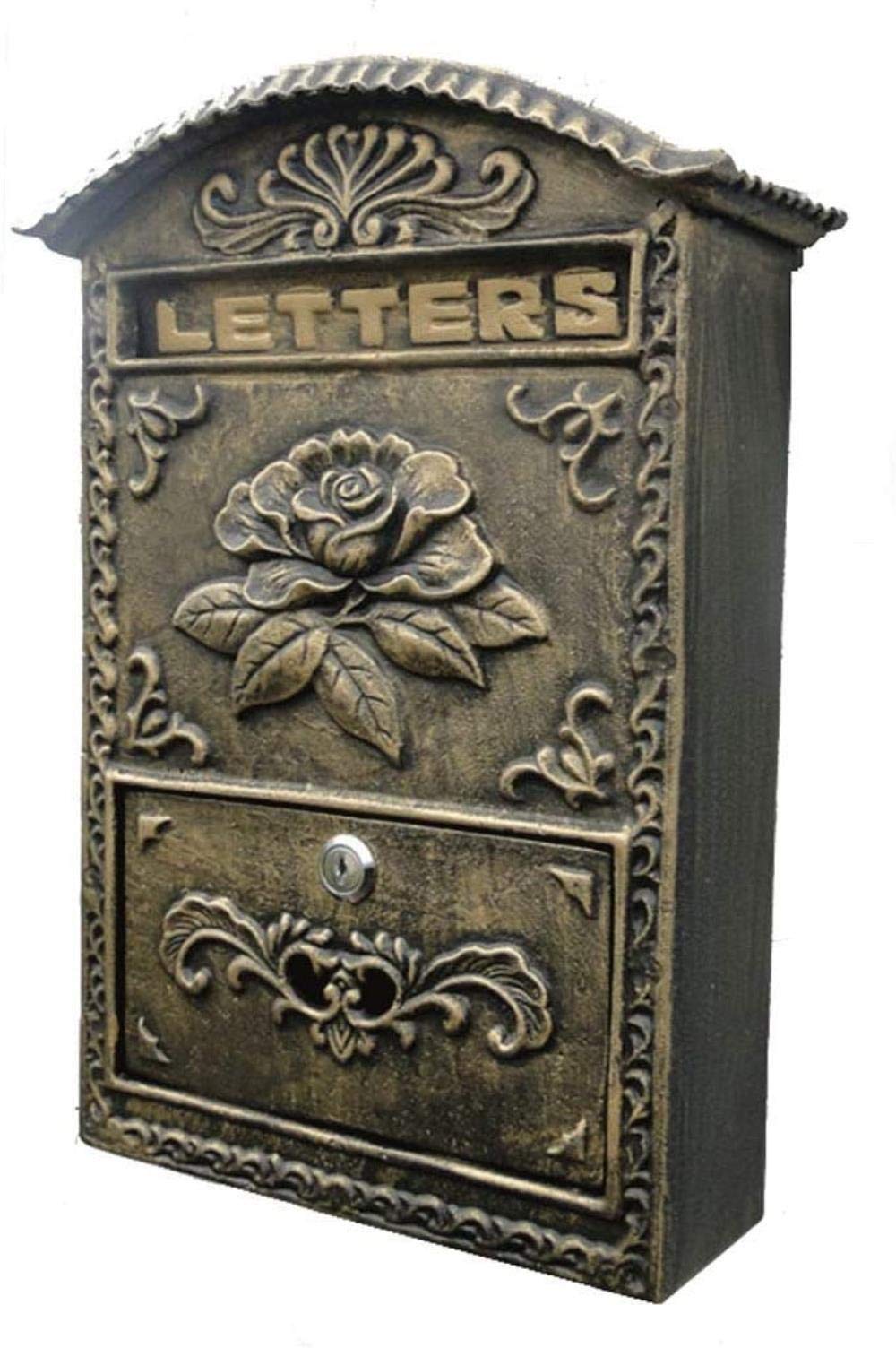 Wall Mounted Wrought Iron Mailbox - Decorative Cast Iron Letter Box for Home & Garden - Perfect for Porch, Front Door, and Outdoor Decor