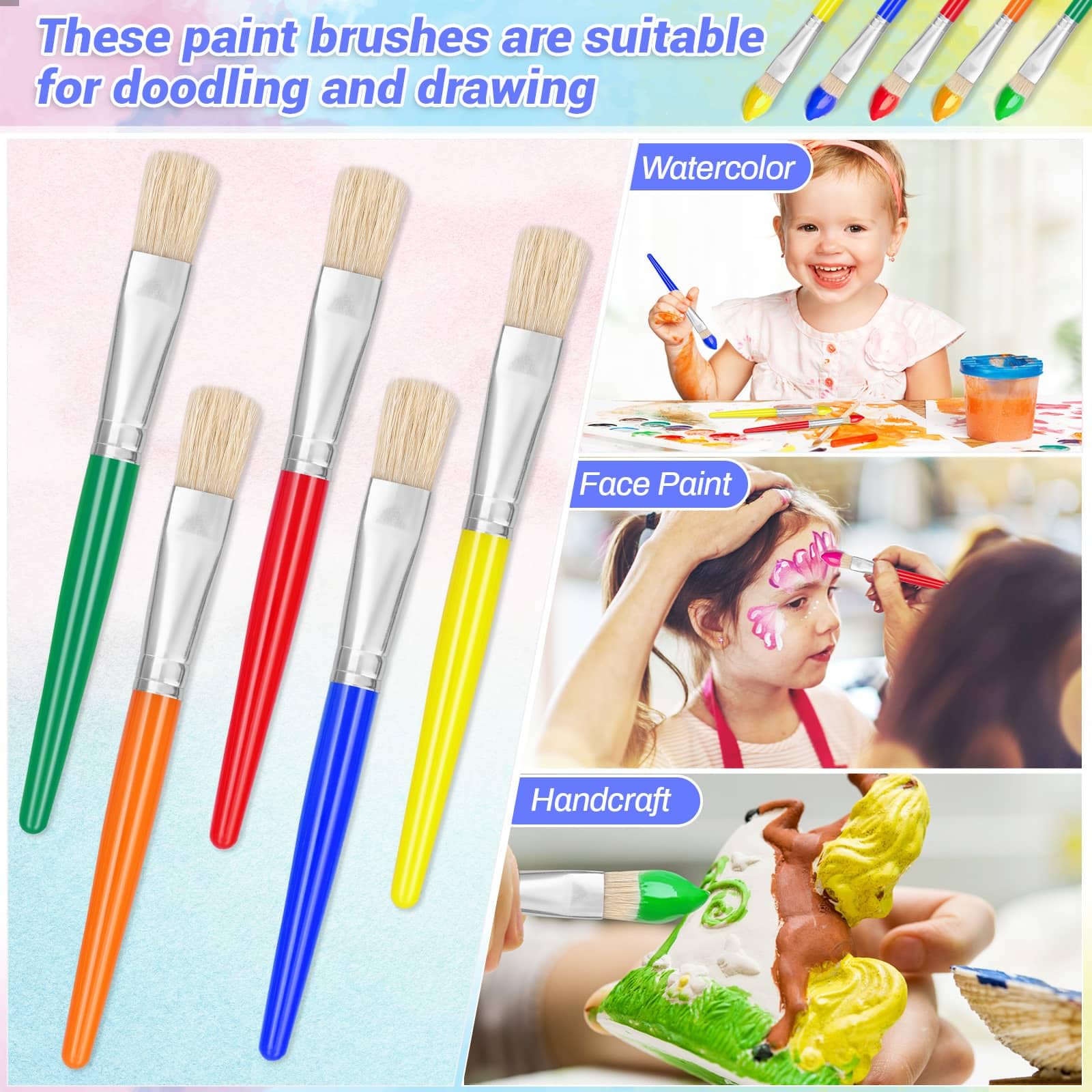 10Pcs Washable Kids Paint Brushes Set for Pumpkin Painting, Classroom & Preschool Crafts - Flat Top Acrylic Brushes for Toddlers, Daycare Art Activities (Perfect for Halloween Decorations & DIY Projects)